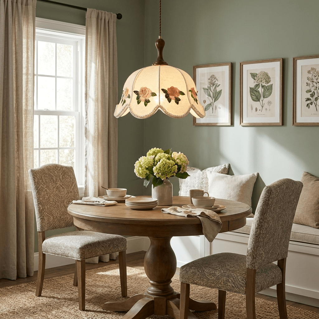 Embroidered Floral Fabric Pendant Light-Neutral Decor