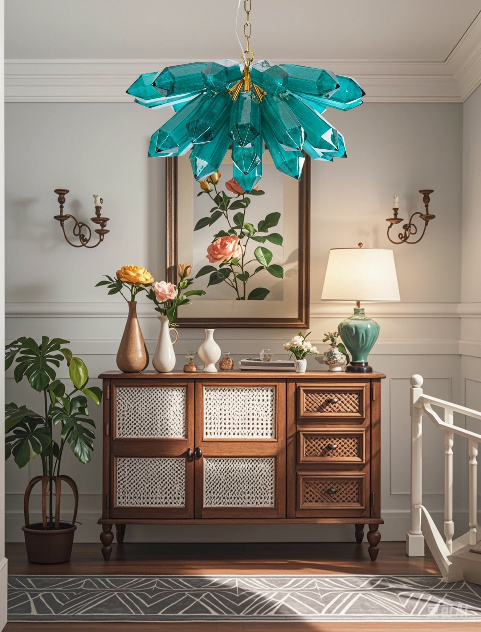 Aurora Chandelier Emerald Crystal Starburst Gold-Neutral Decor