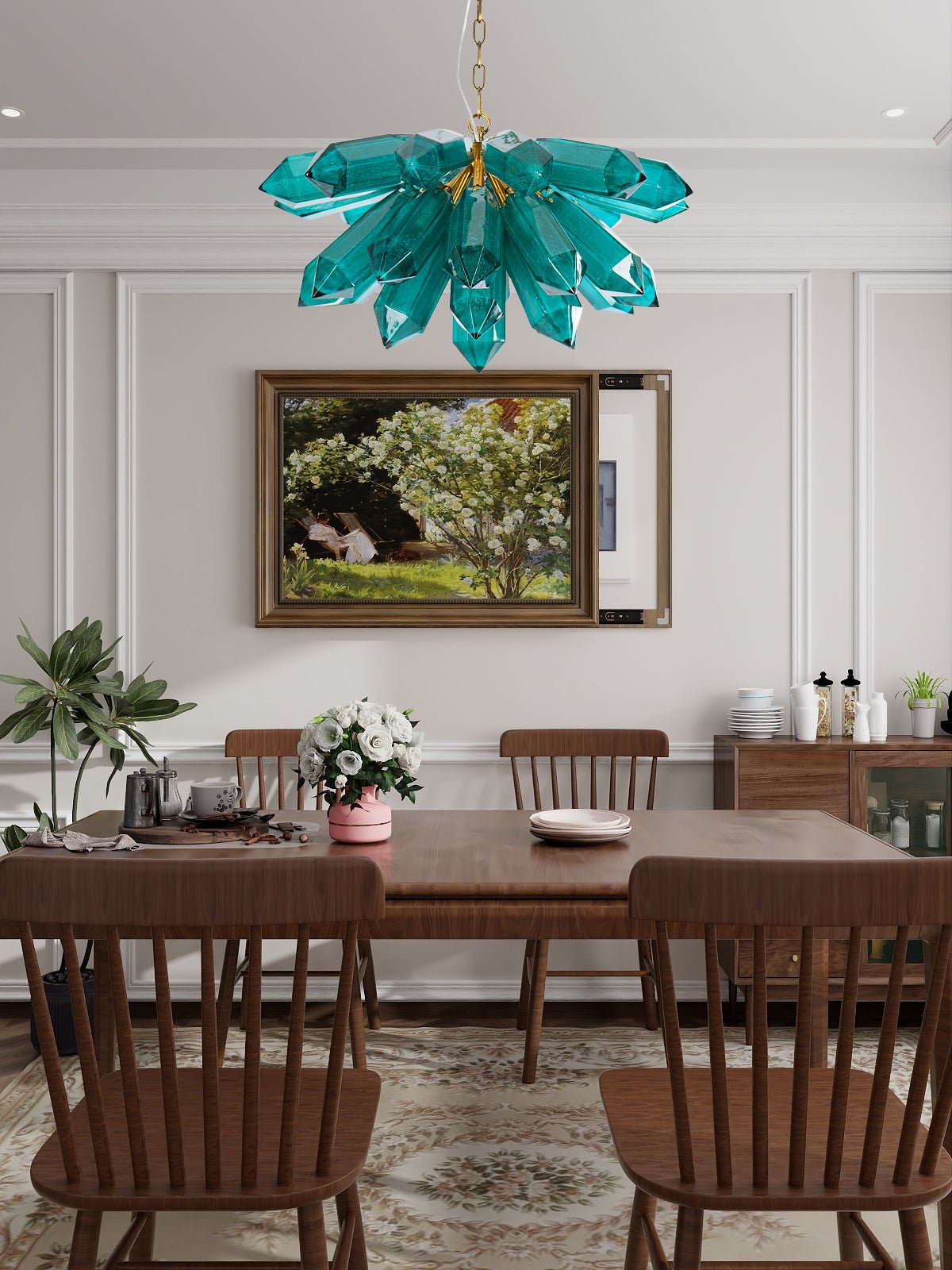 Aurora Chandelier Emerald Crystal Starburst Gold-Neutral Decor