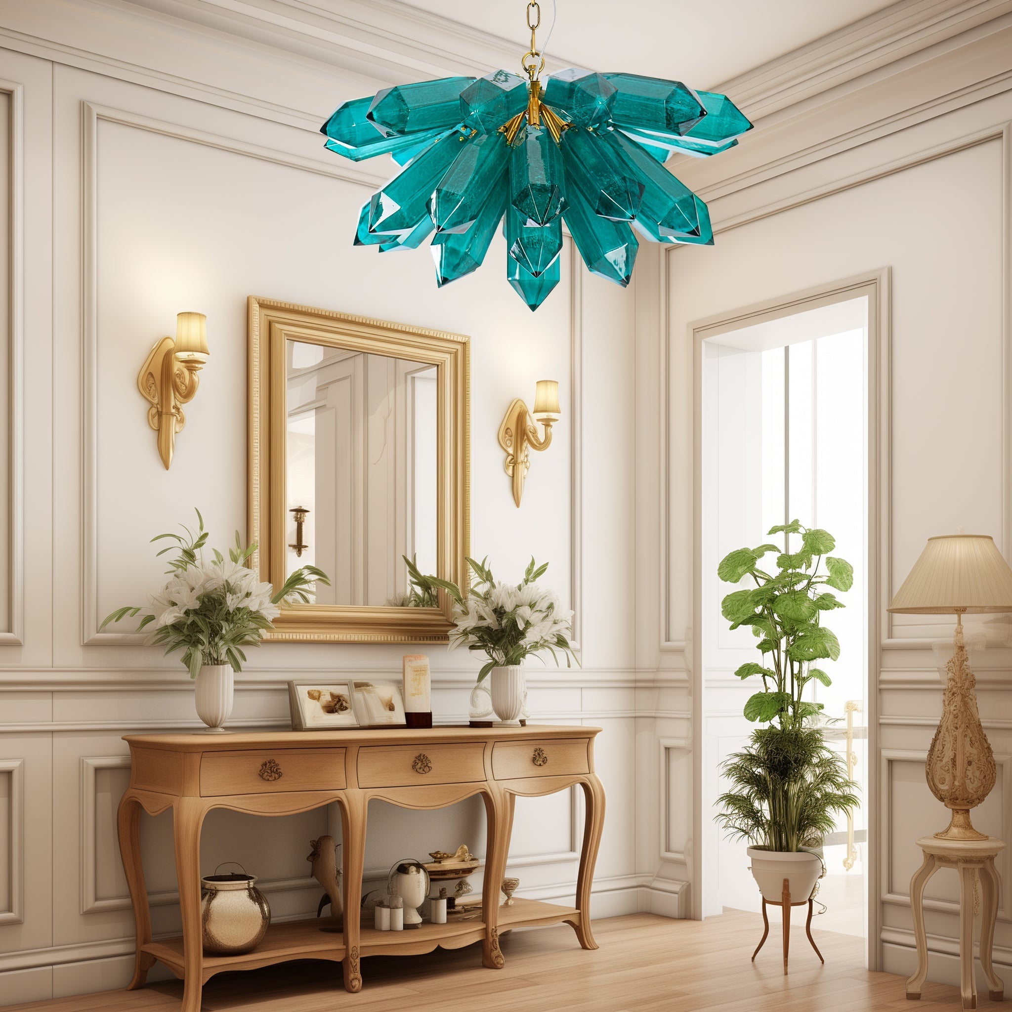 Aurora Chandelier Emerald Crystal Starburst Gold-Neutral Decor
