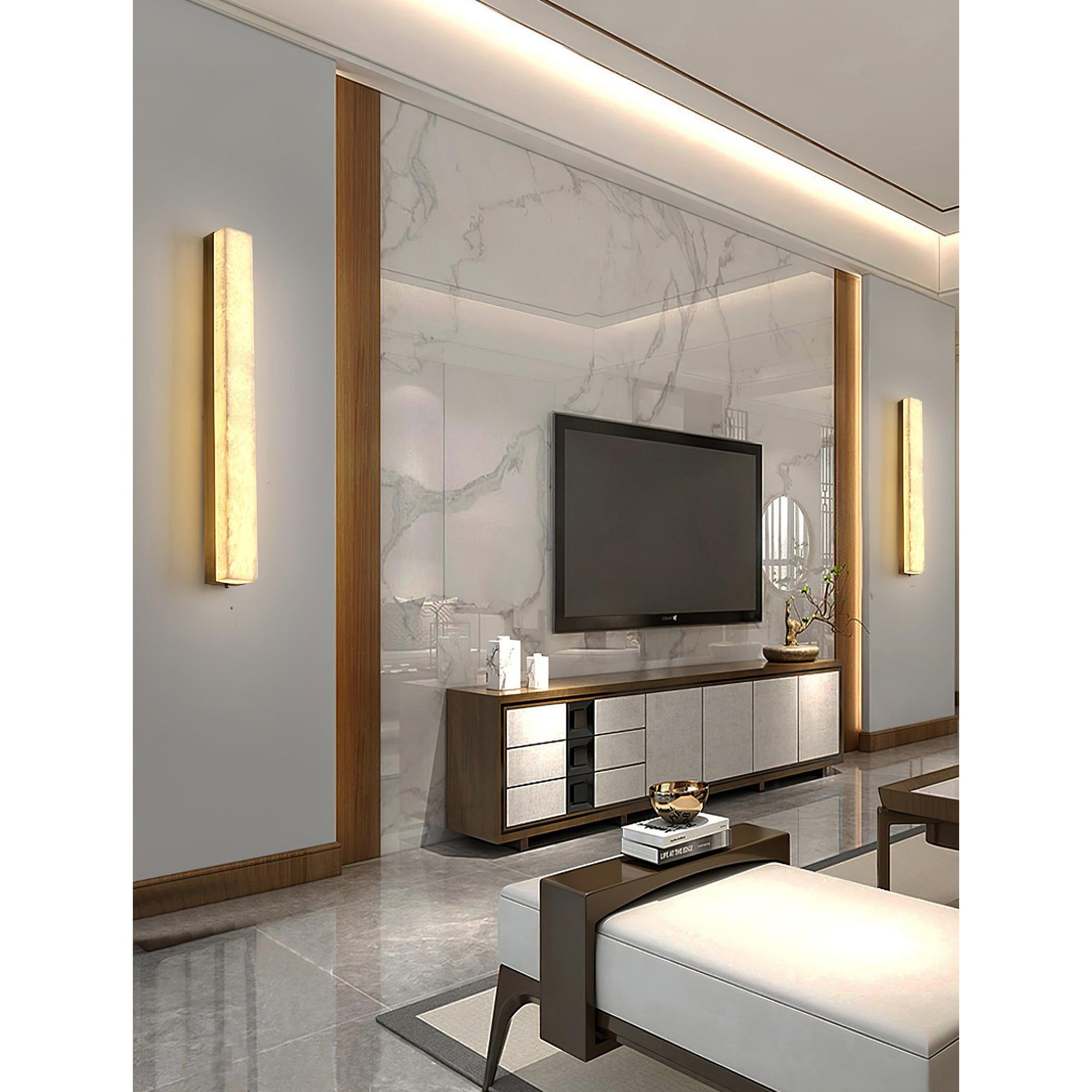 Quill Brass Alabaster Wall Lamp-Neutral Decor