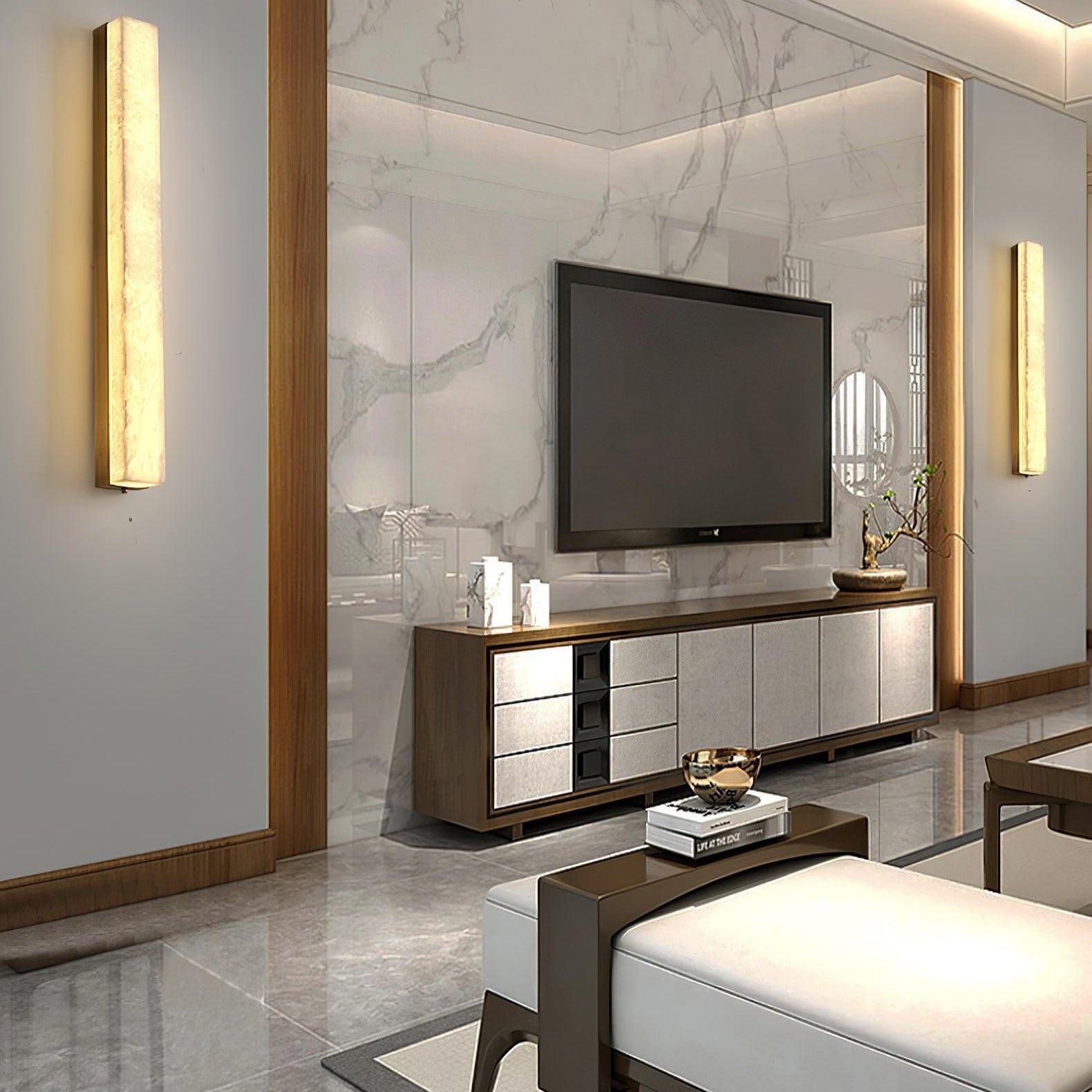 Kristy Linear Brass Alabaster Wall Lamp - Neutralighting