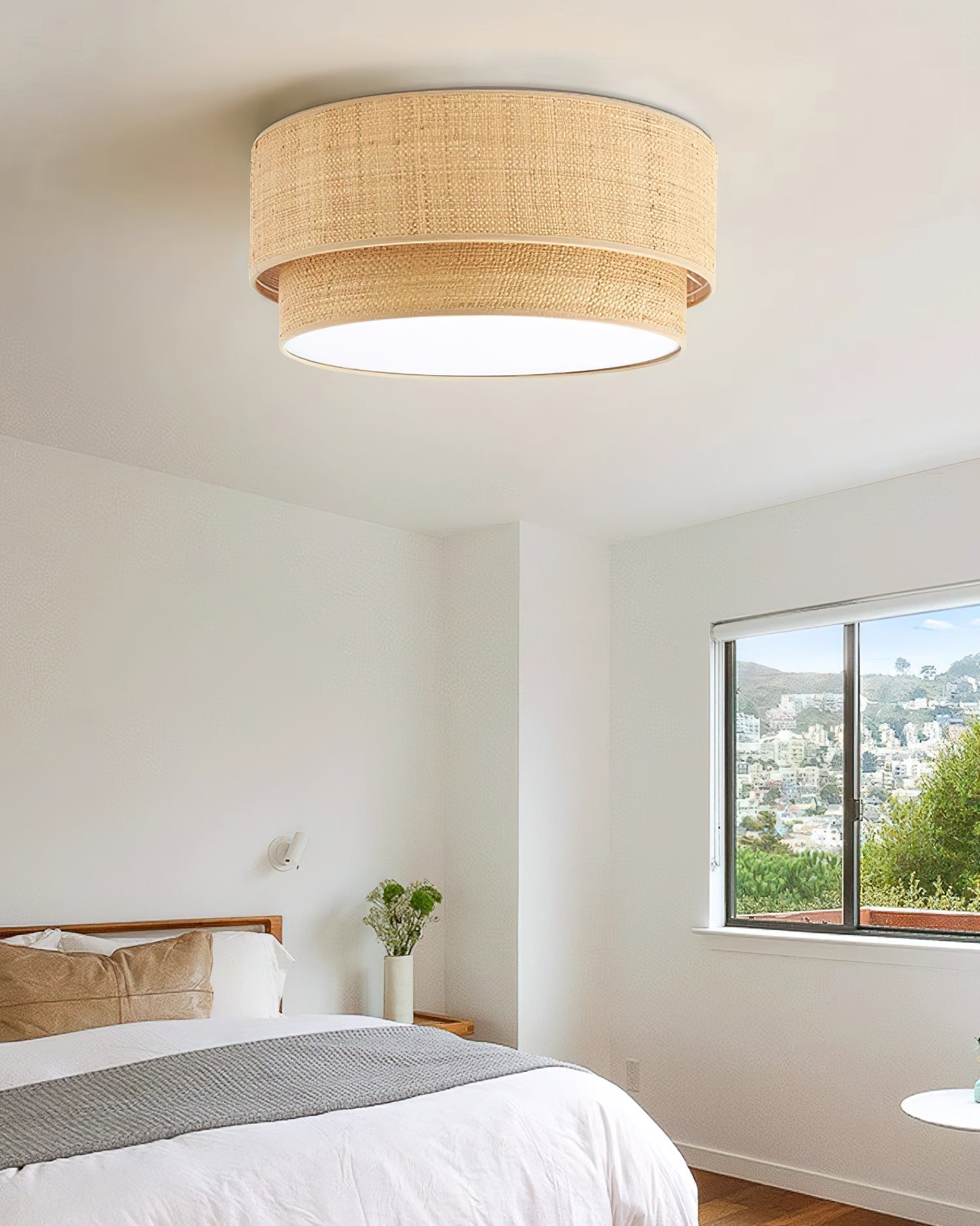 Lifestyle image of the Emiko Ceiling Light in a minimalist living room.