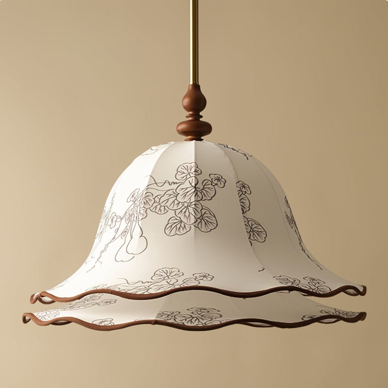 Ilsilis Traditional Elegance Floral Fabric Wood Pendant Lamp-Neutral Decor