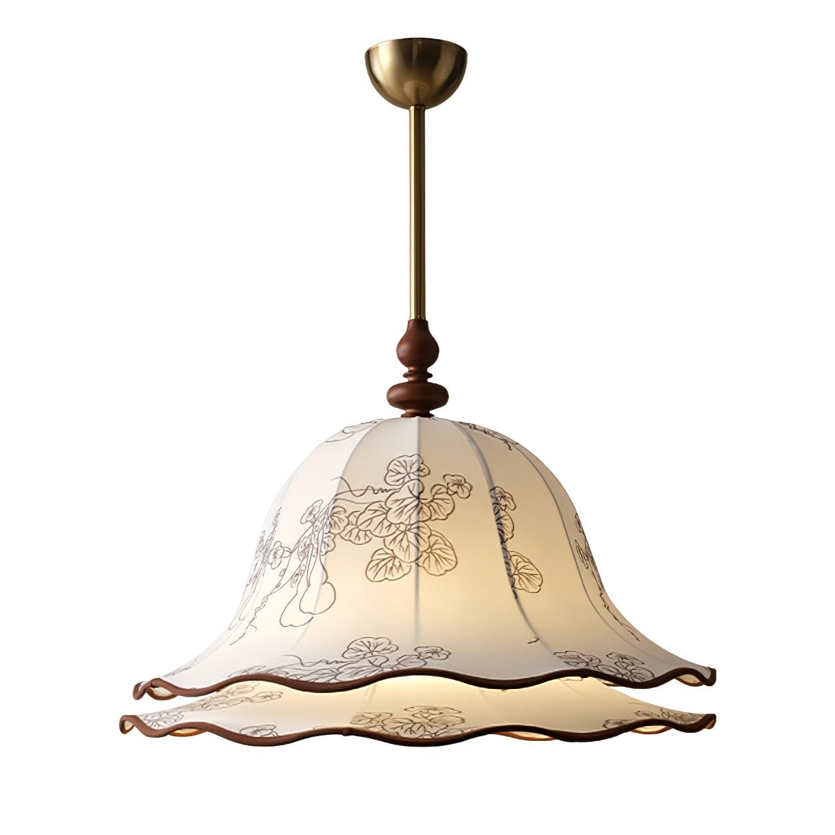 Ilsilis Traditional Elegance Floral Fabric Wood Pendant Lamp-Neutral Decor