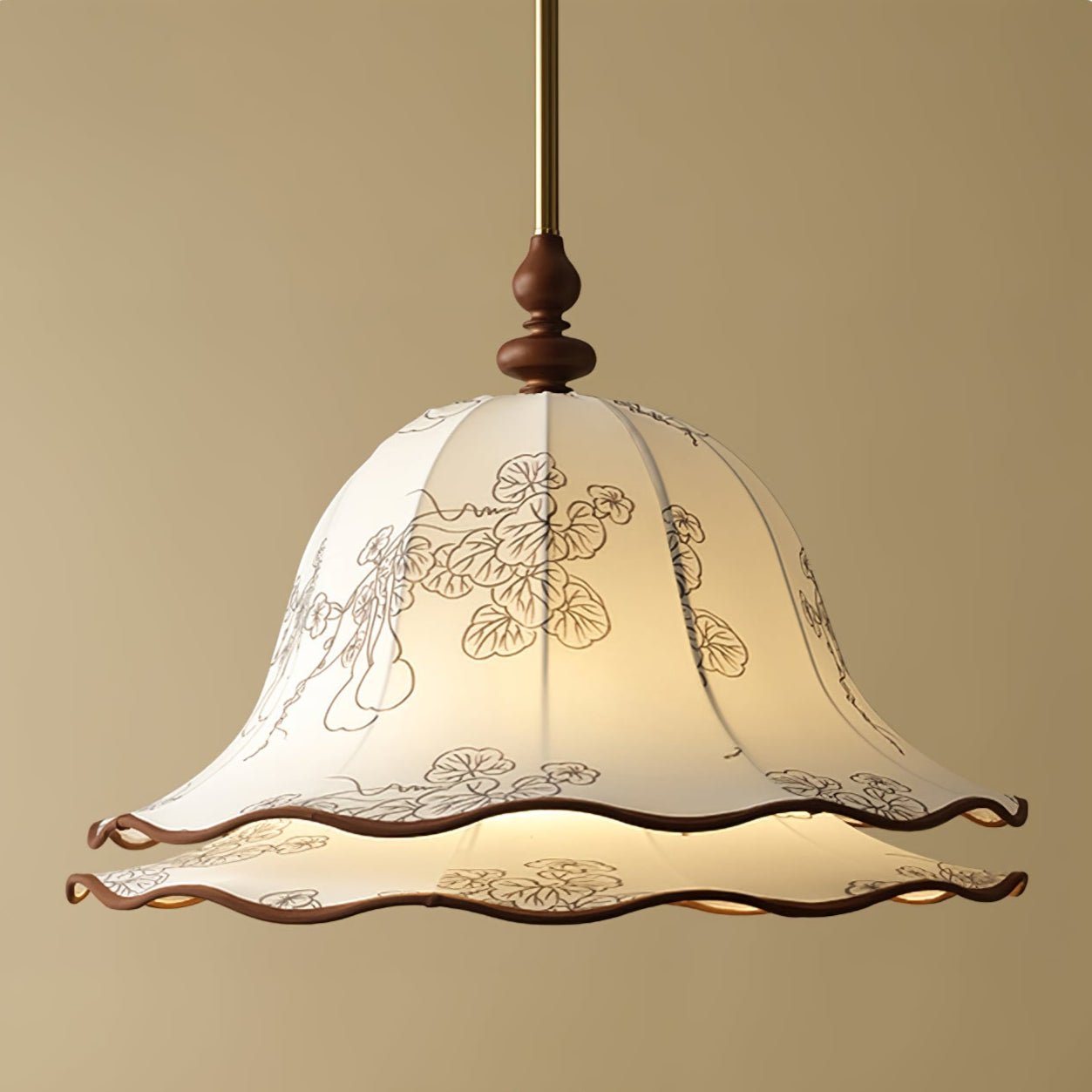 Ilsilis Traditional Elegance Floral Fabric Wood Pendant Lamp-Neutral Decor