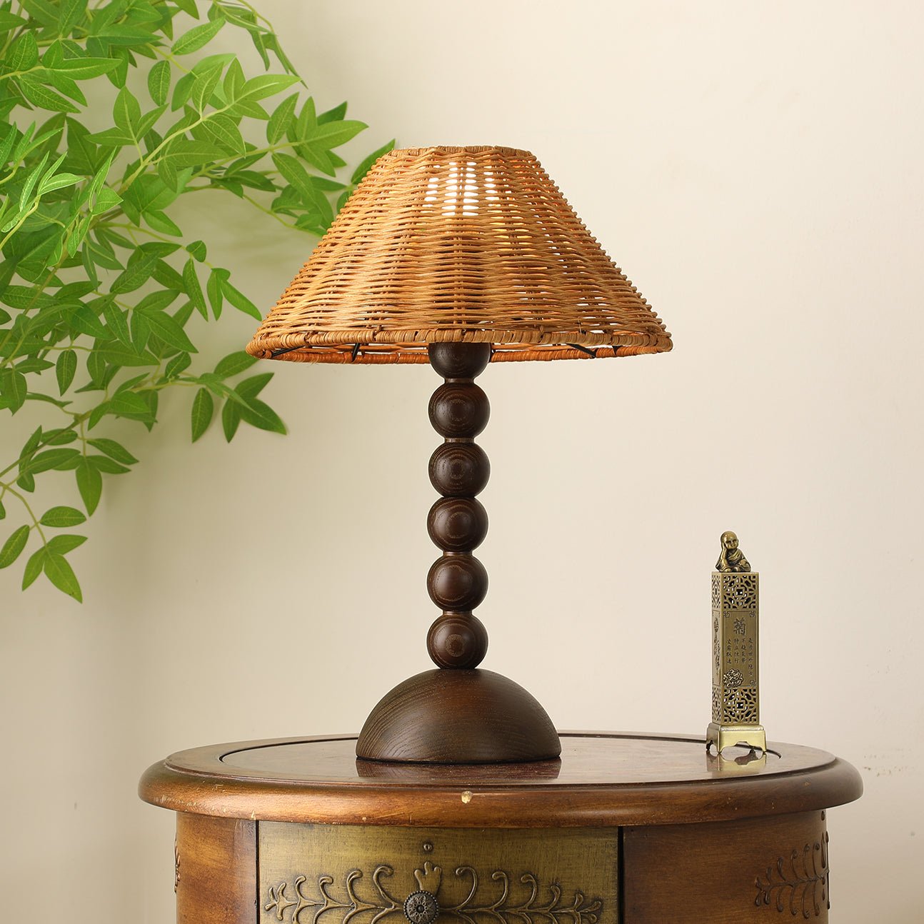 Auroran Wood & Rattan Table Lamp-Neutral Decor