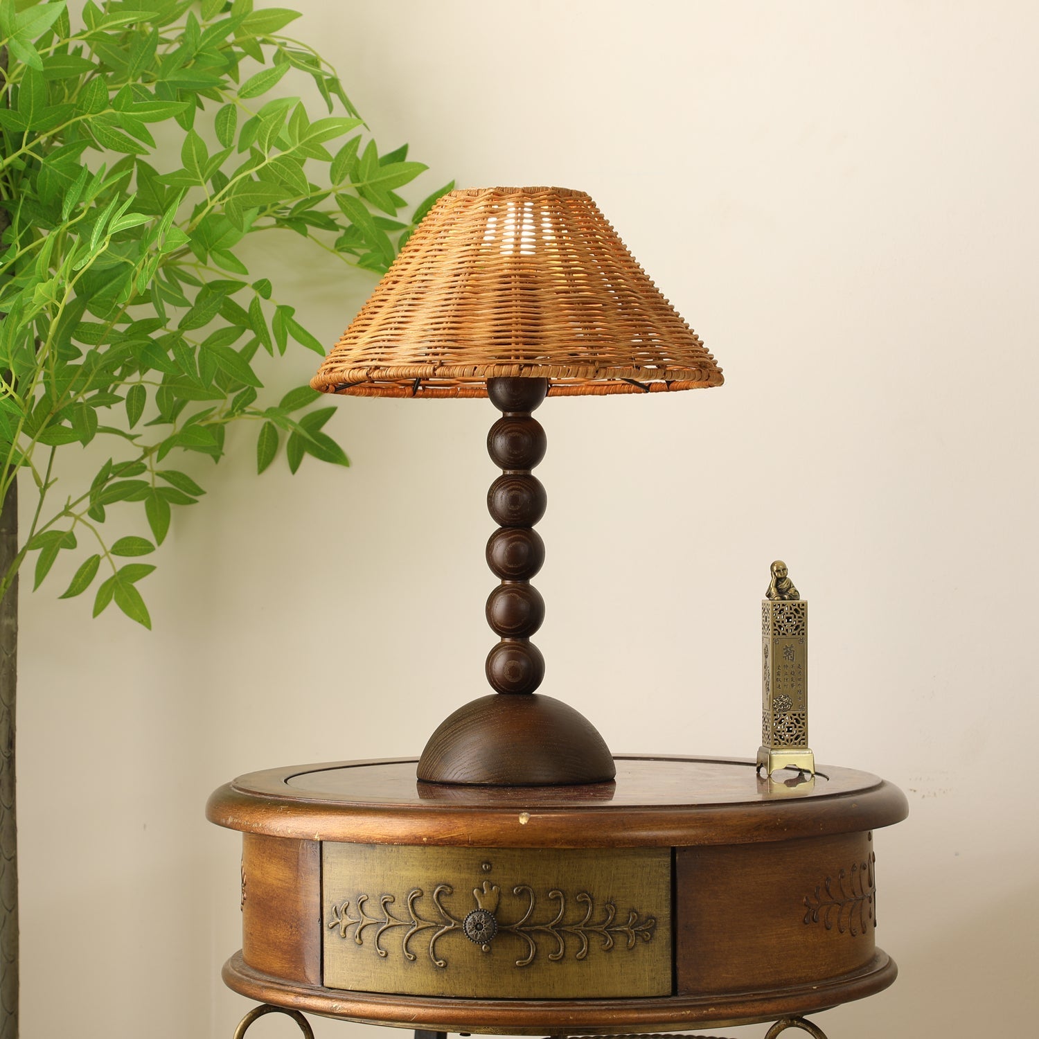 Auroran Wood & Rattan Table Lamp-Neutral Decor