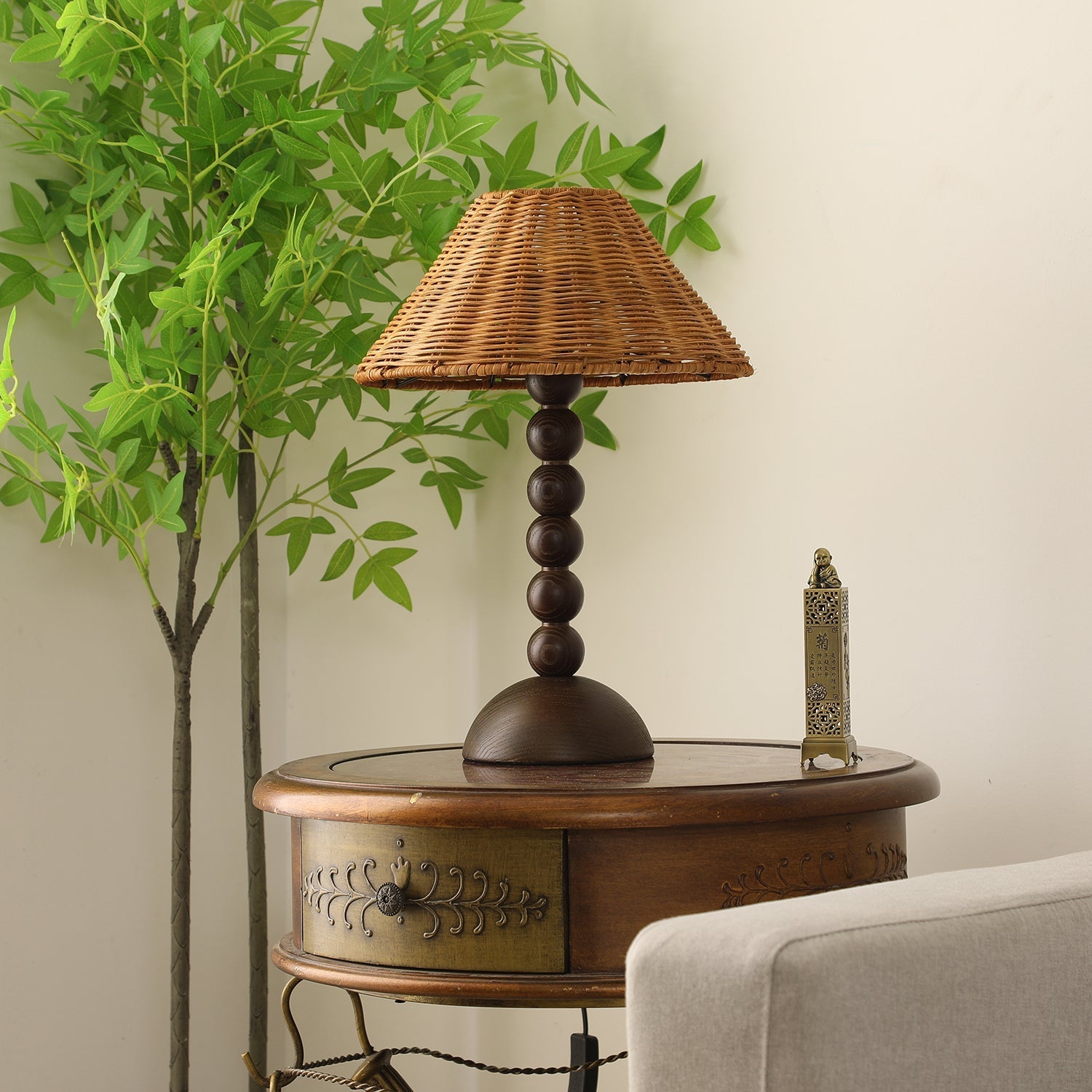 Auroran Wood & Rattan Table Lamp-Neutral Decor