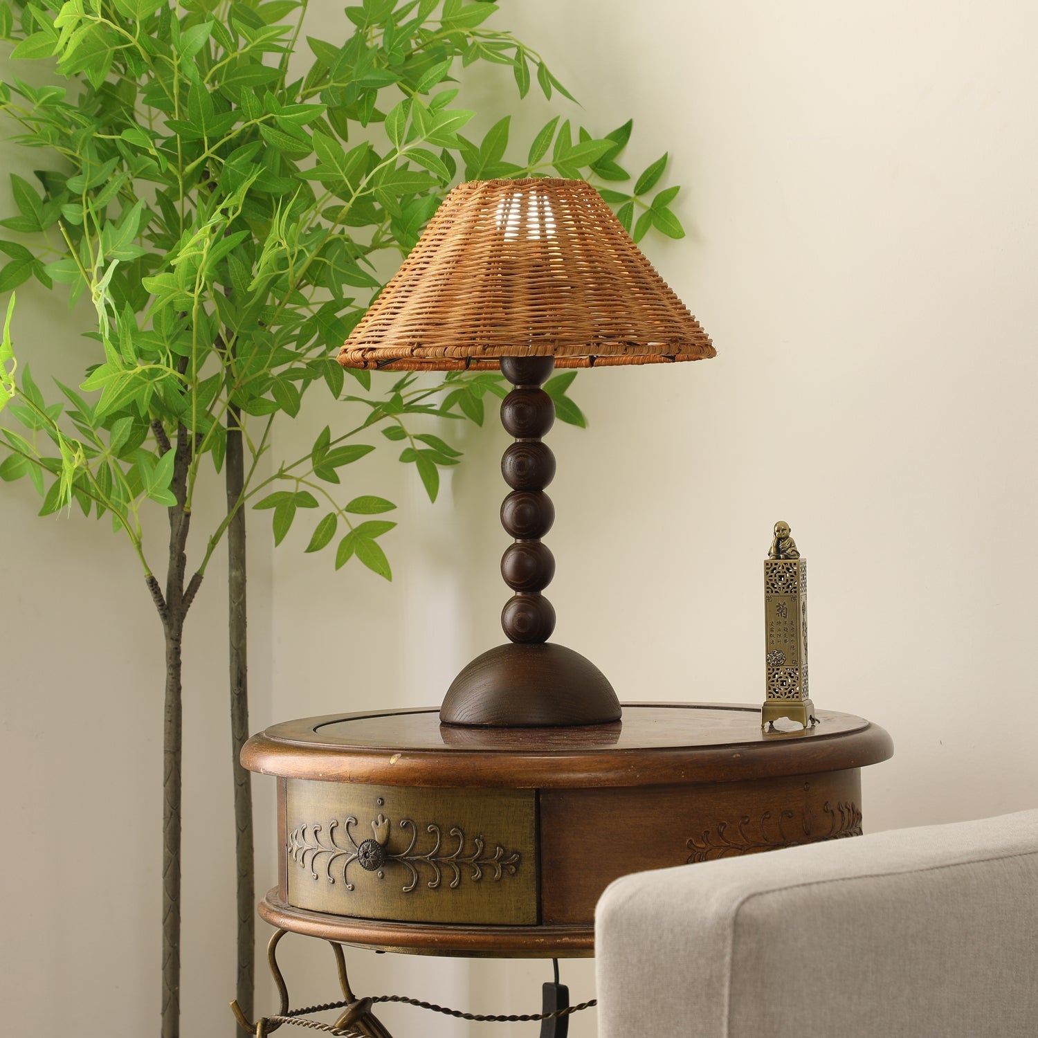 Auroran Wood & Rattan Table Lamp-Neutral Decor