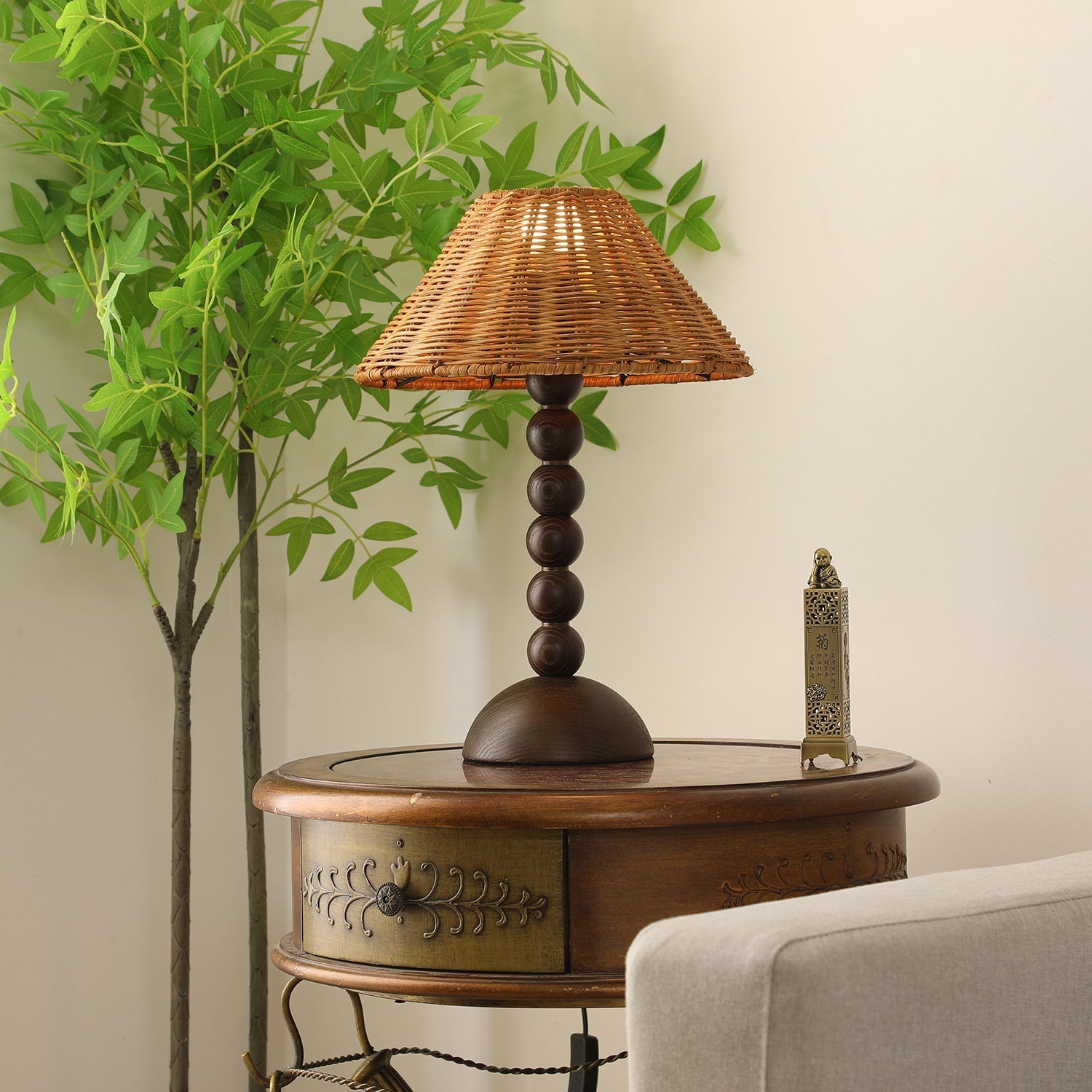 Auroran Wood & Rattan Table Lamp-Neutral Decor