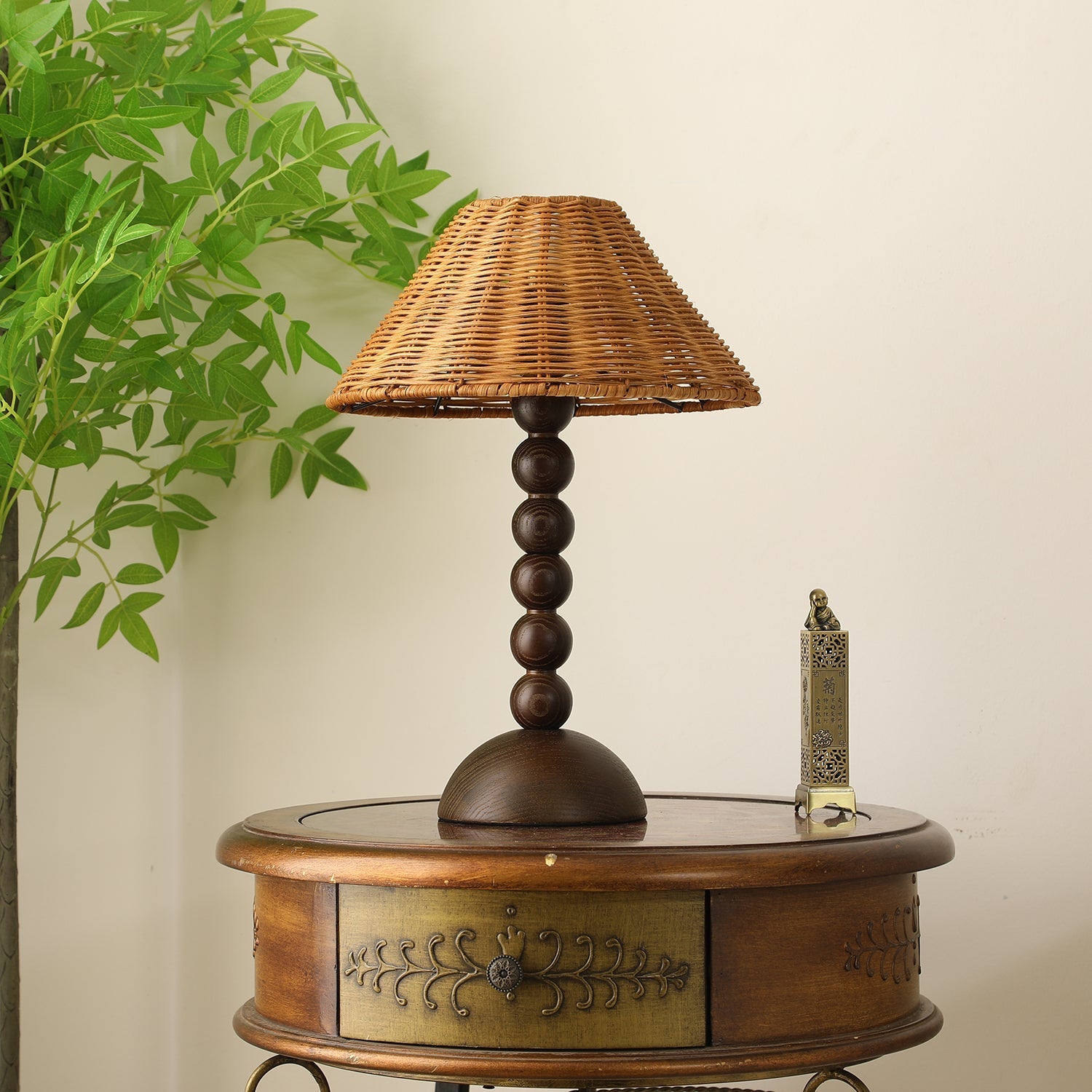 Auroran Wood & Rattan Table Lamp-Neutral Decor