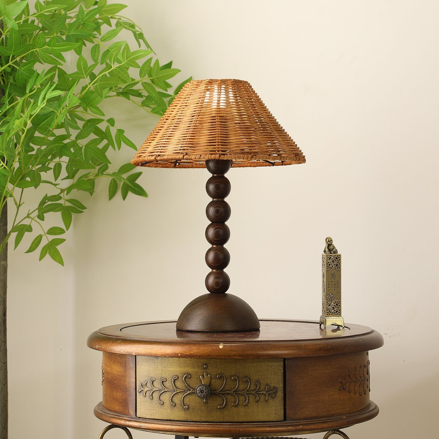 Auroran Wood & Rattan Table Lamp-Neutral Decor