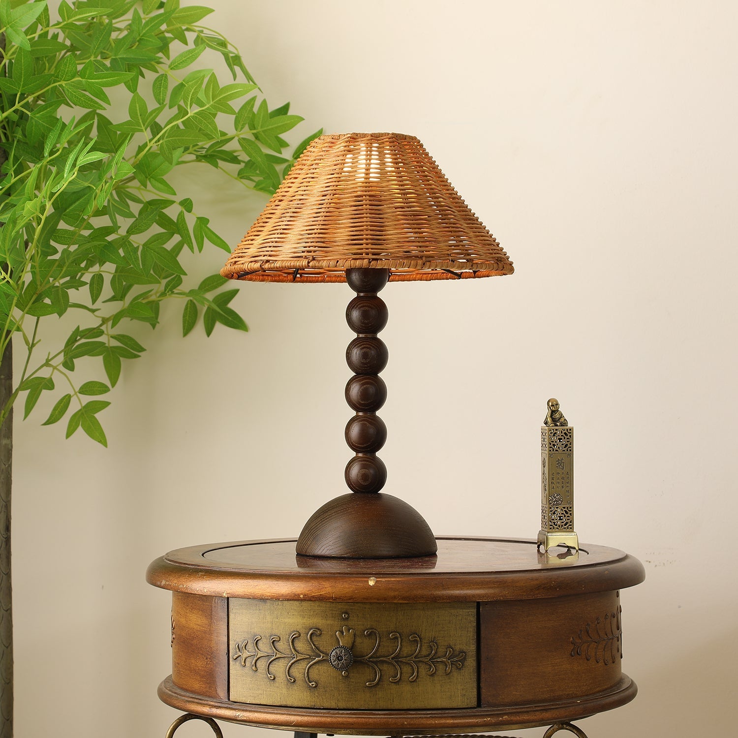 Auroran Wood & Rattan Table Lamp-Neutral Decor