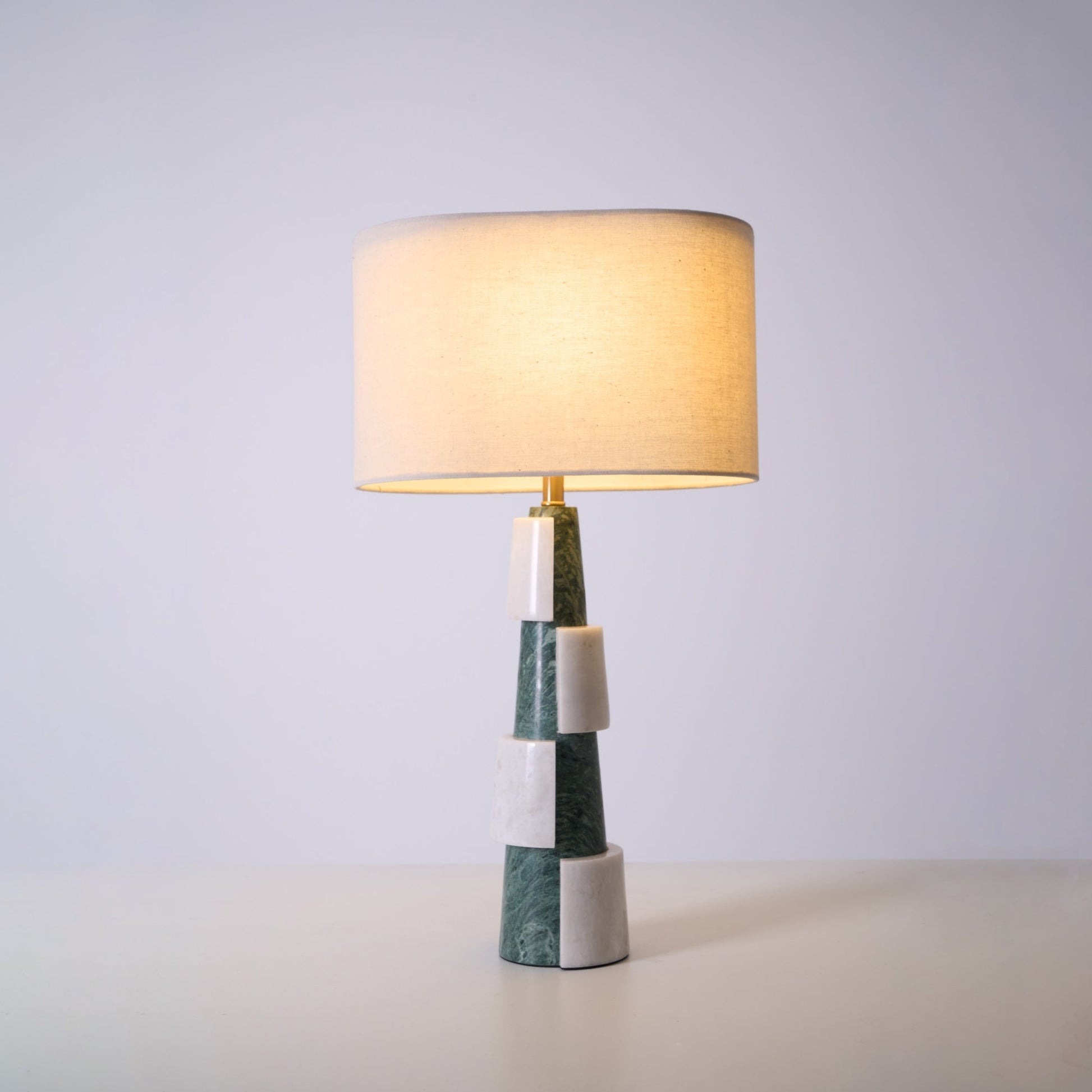 Obelisk Stacked Marble Table Lamp-Neutral Decor