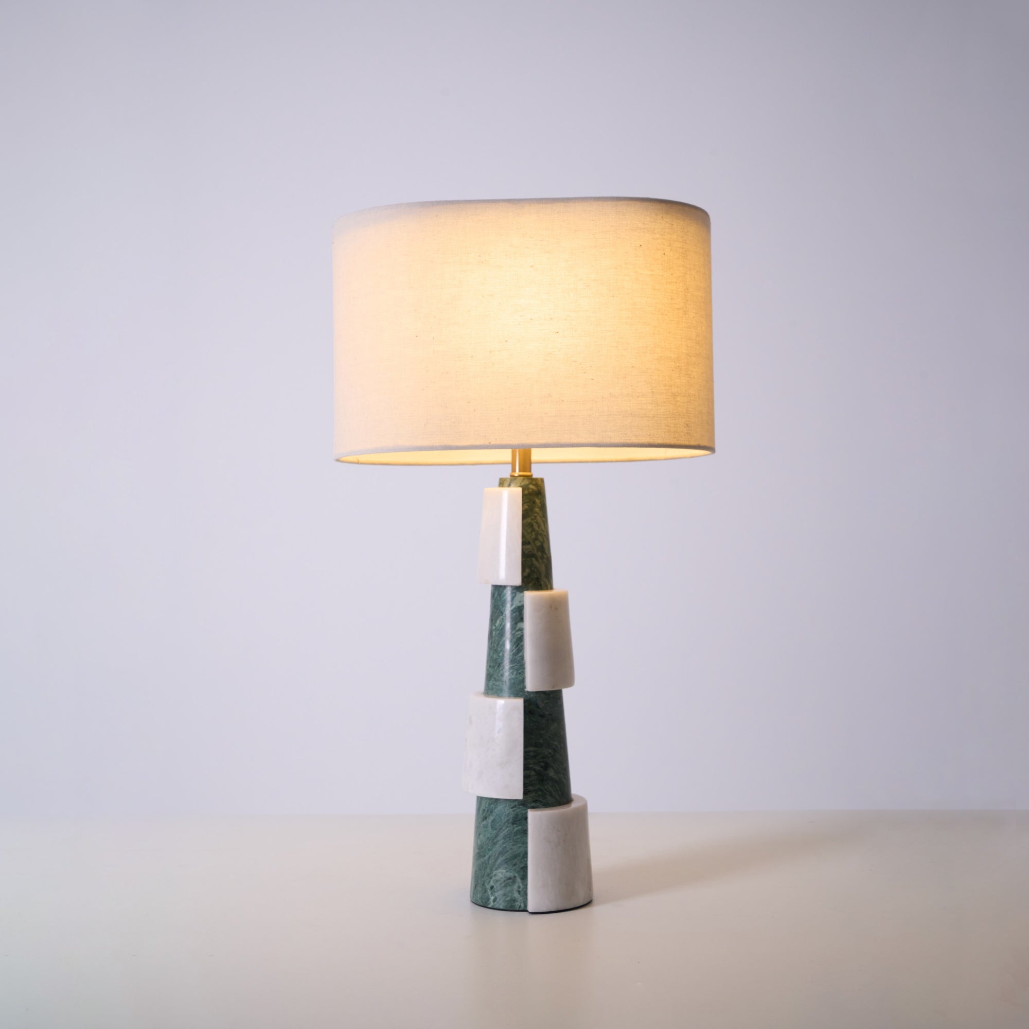 Obelisk Stacked Marble Table Lamp-Neutral Decor