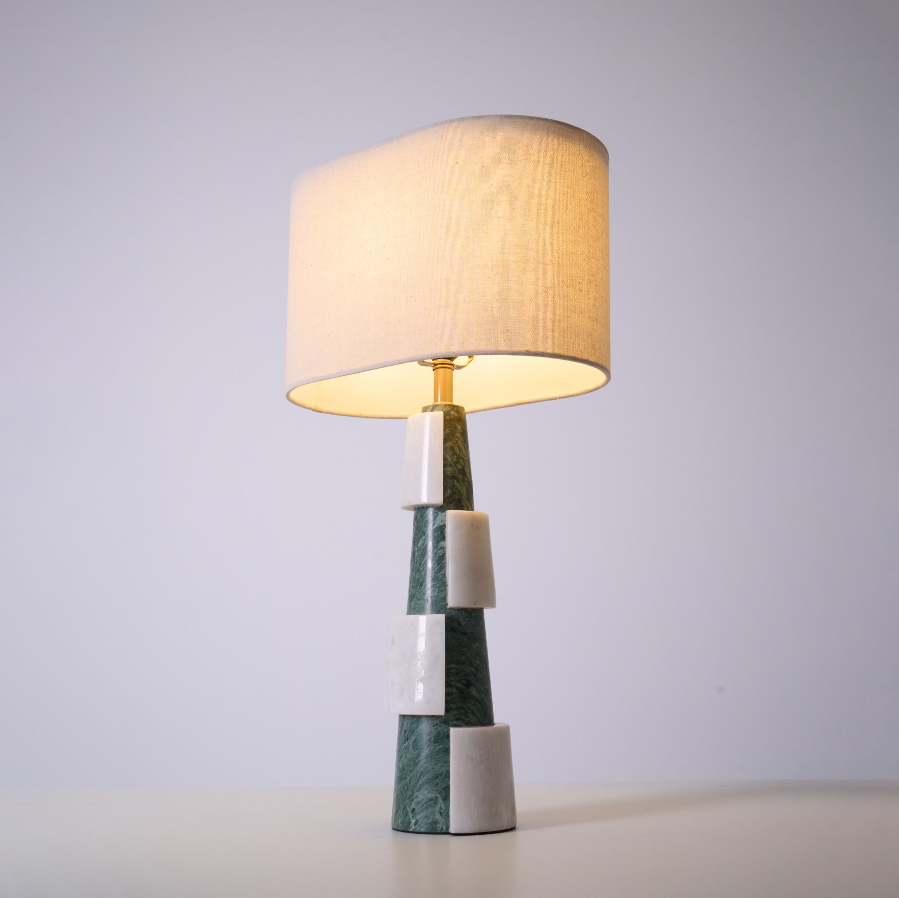 Obelisk Stacked Marble Table Lamp-Neutral Decor