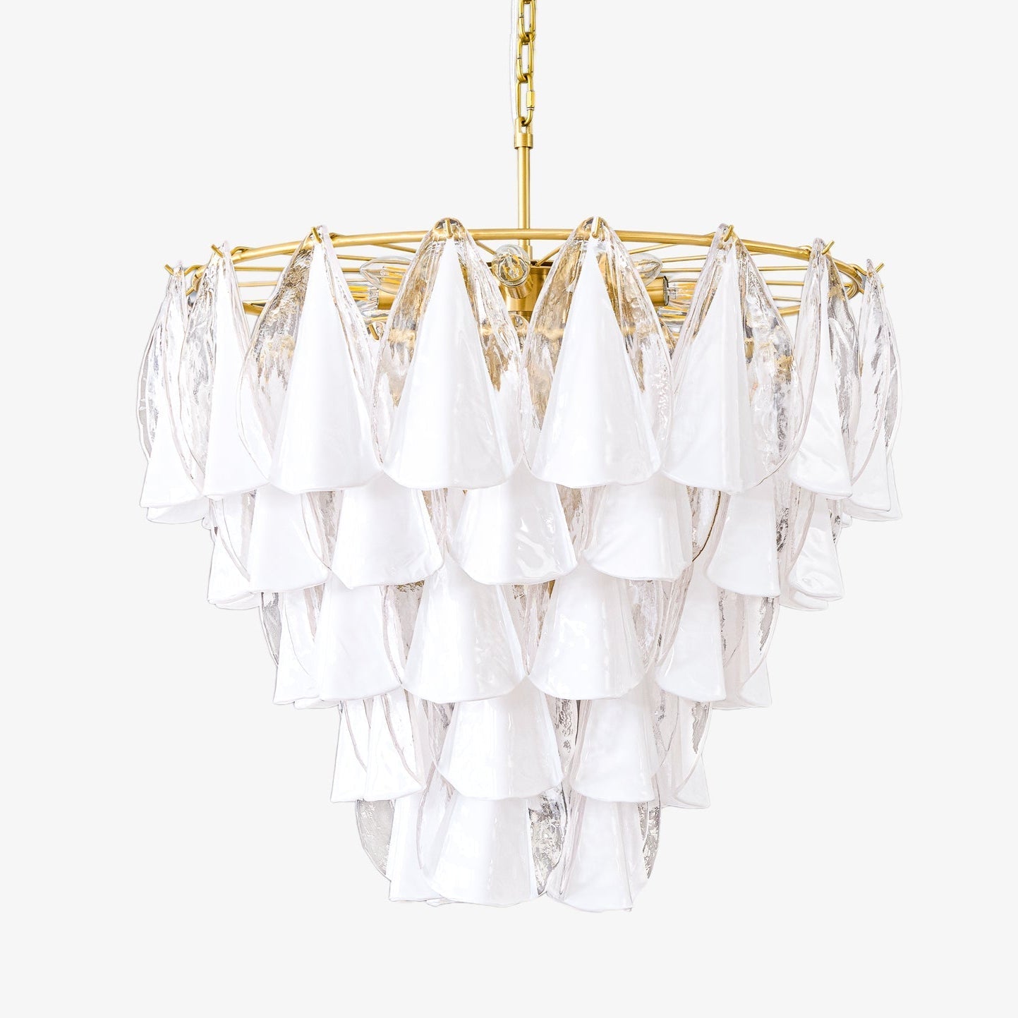 Aurora Chandelier White Leaf Glass Layered Modern-Neutral Decor