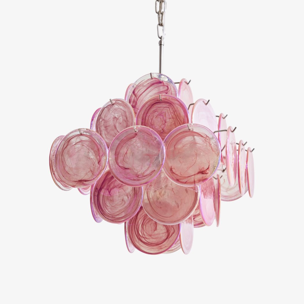 Aurora Chandelier Pink Glass Disc Layered Romantic-Neutral Decor