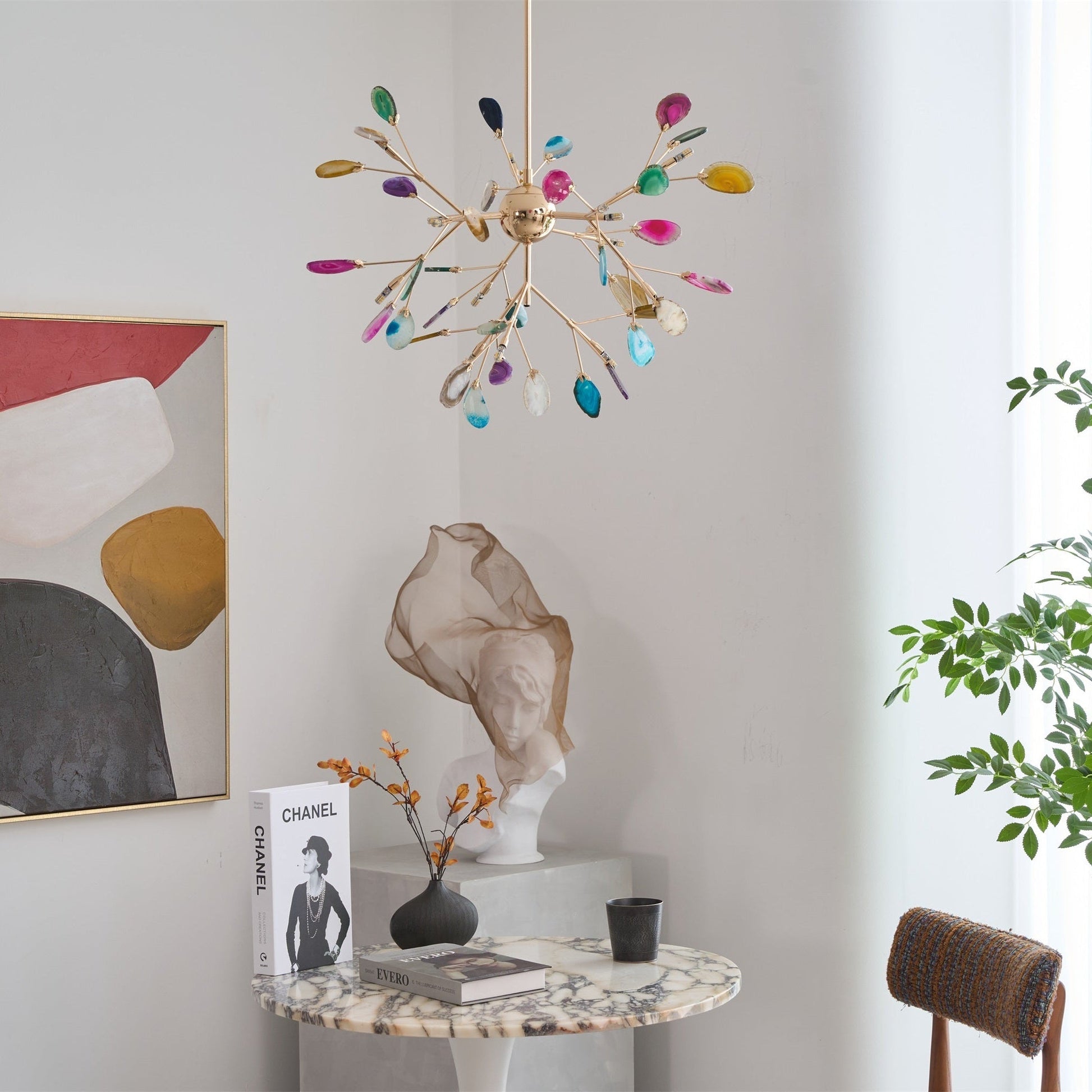 Ulenor Chandelier Colorful Leaf Gilded Arms-Neutral Decor