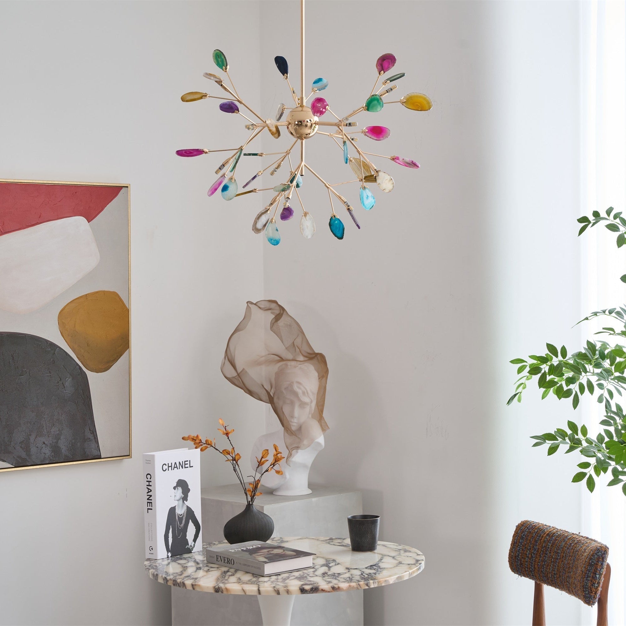 Ulenor Chandelier Colorful Leaf Gilded Arms-Neutral Decor