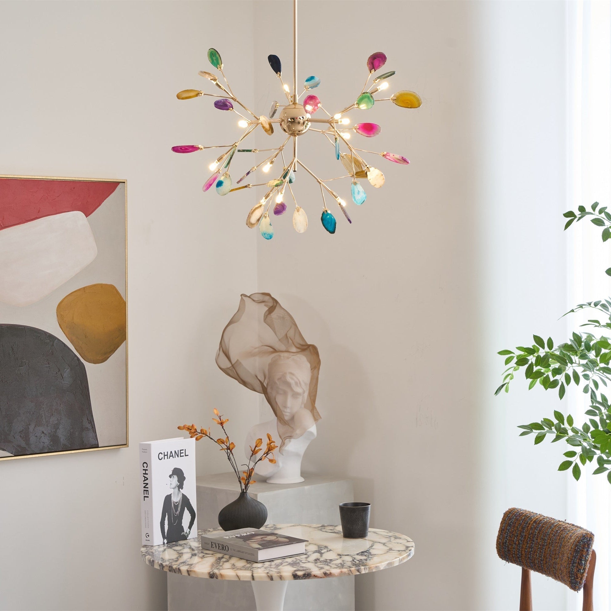 Ulenor Chandelier Colorful Leaf Gilded Arms-Neutral Decor