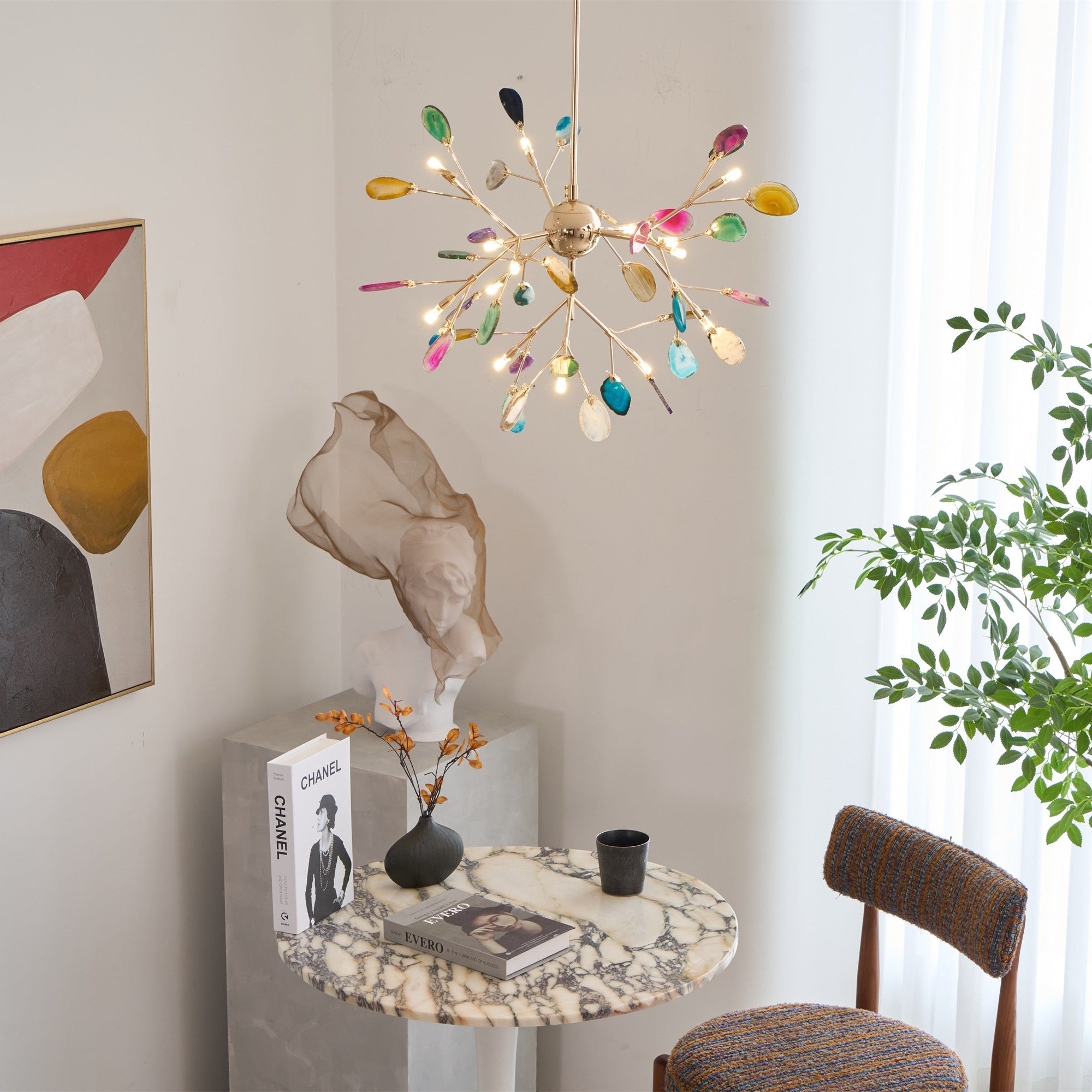 Ulenor Chandelier Colorful Leaf Gilded Arms-Neutral Decor