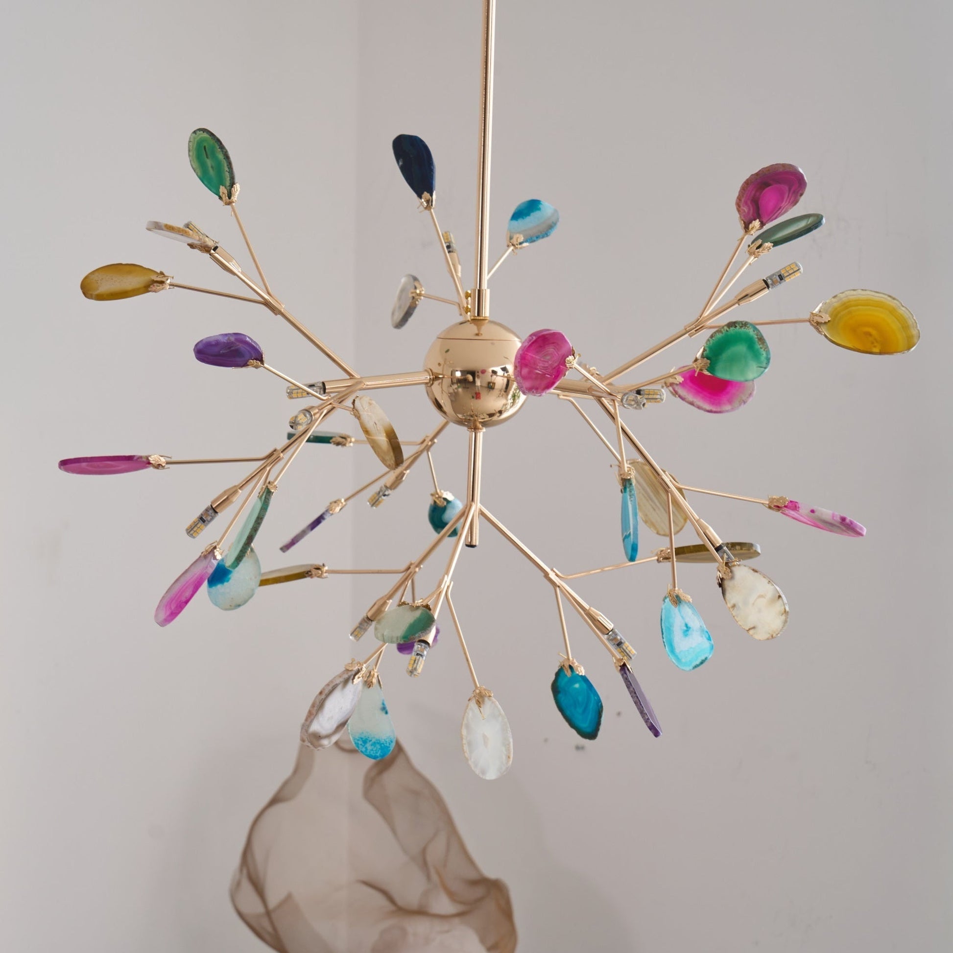 Ulenor Chandelier Colorful Leaf Gilded Arms-Neutral Decor