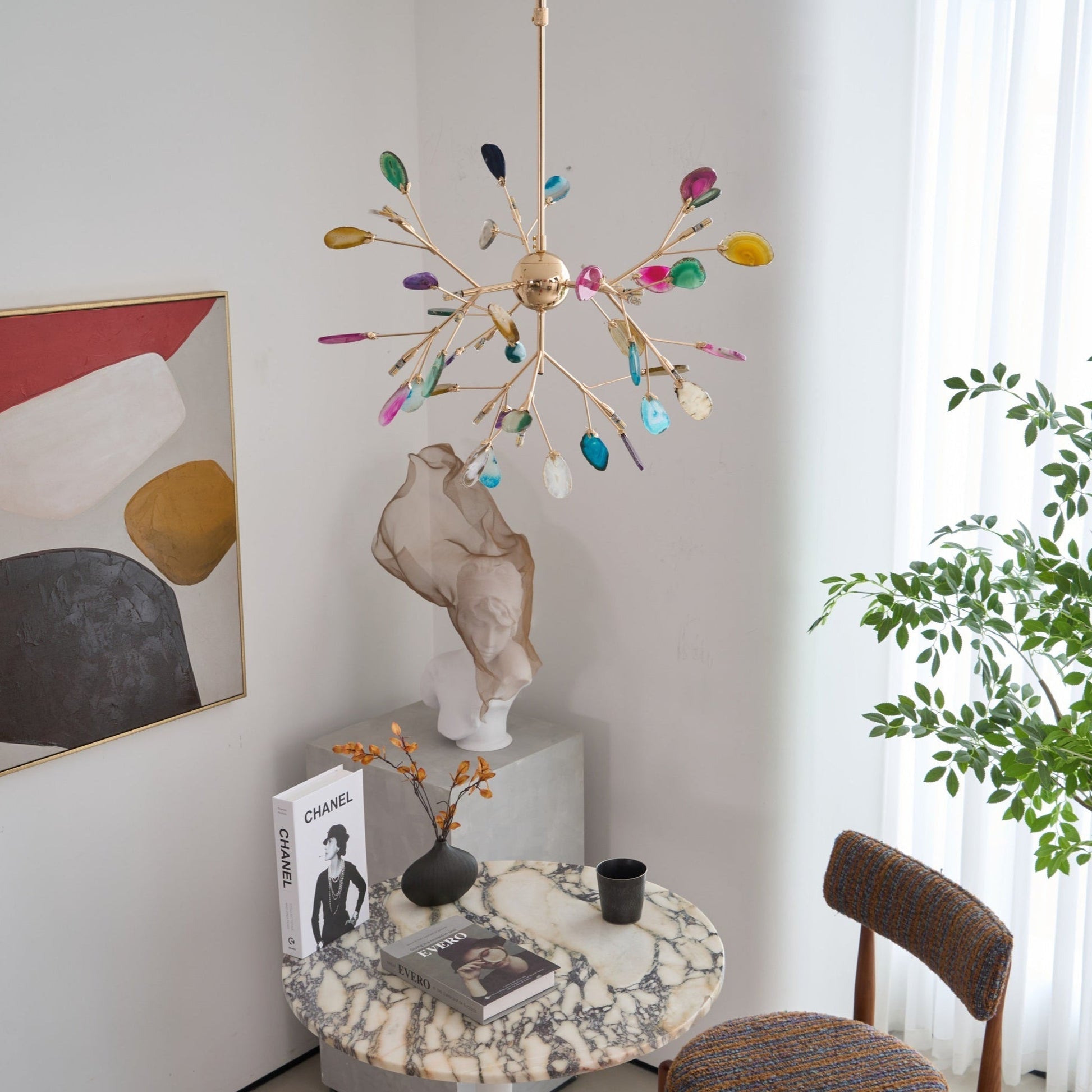 Ulenor Chandelier Colorful Leaf Gilded Arms-Neutral Decor