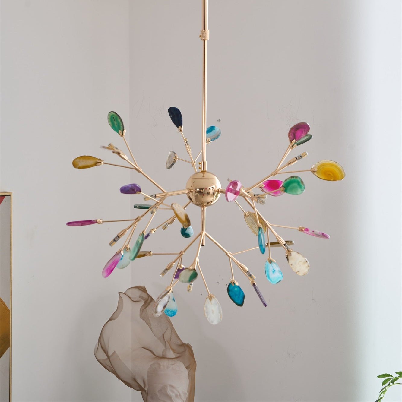 Ulenor Chandelier Colorful Leaf Gilded Arms-Neutral Decor
