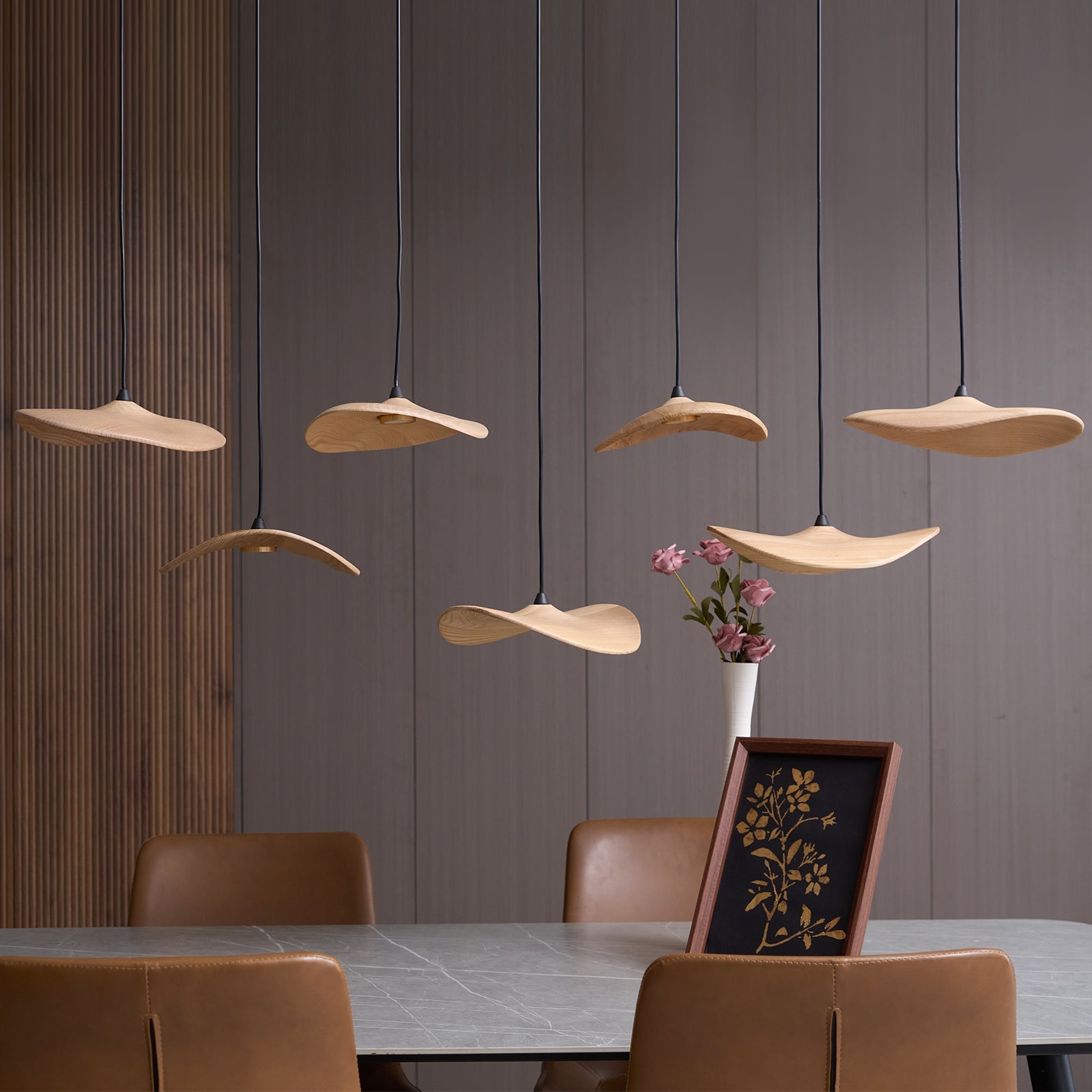 Abbott Modern Minimalist Empty Leaf Wood Chandelier-Neutral Decor