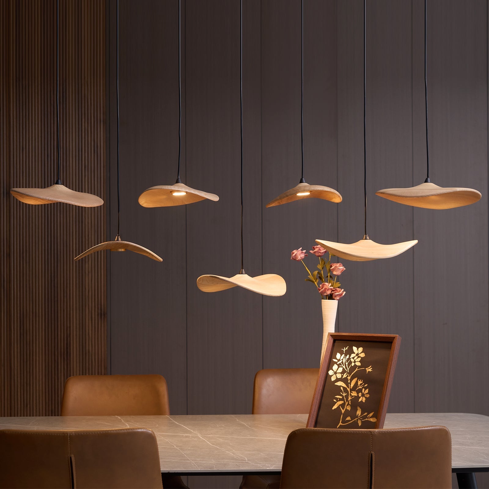 Abbott Modern Minimalist Empty Leaf Wood Chandelier-Neutral Decor