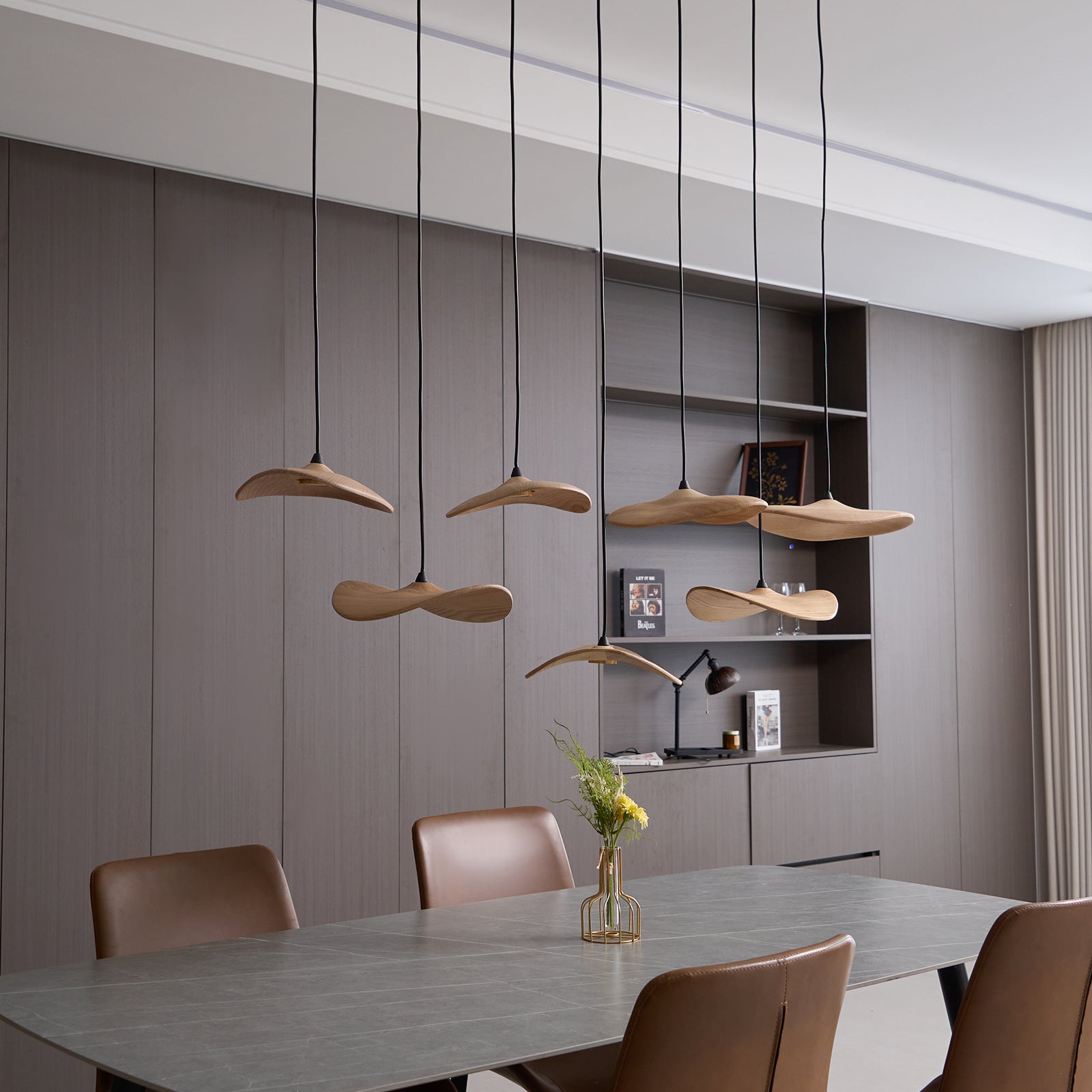 Abbott Modern Minimalist Empty Leaf Wood Chandelier-Neutral Decor
