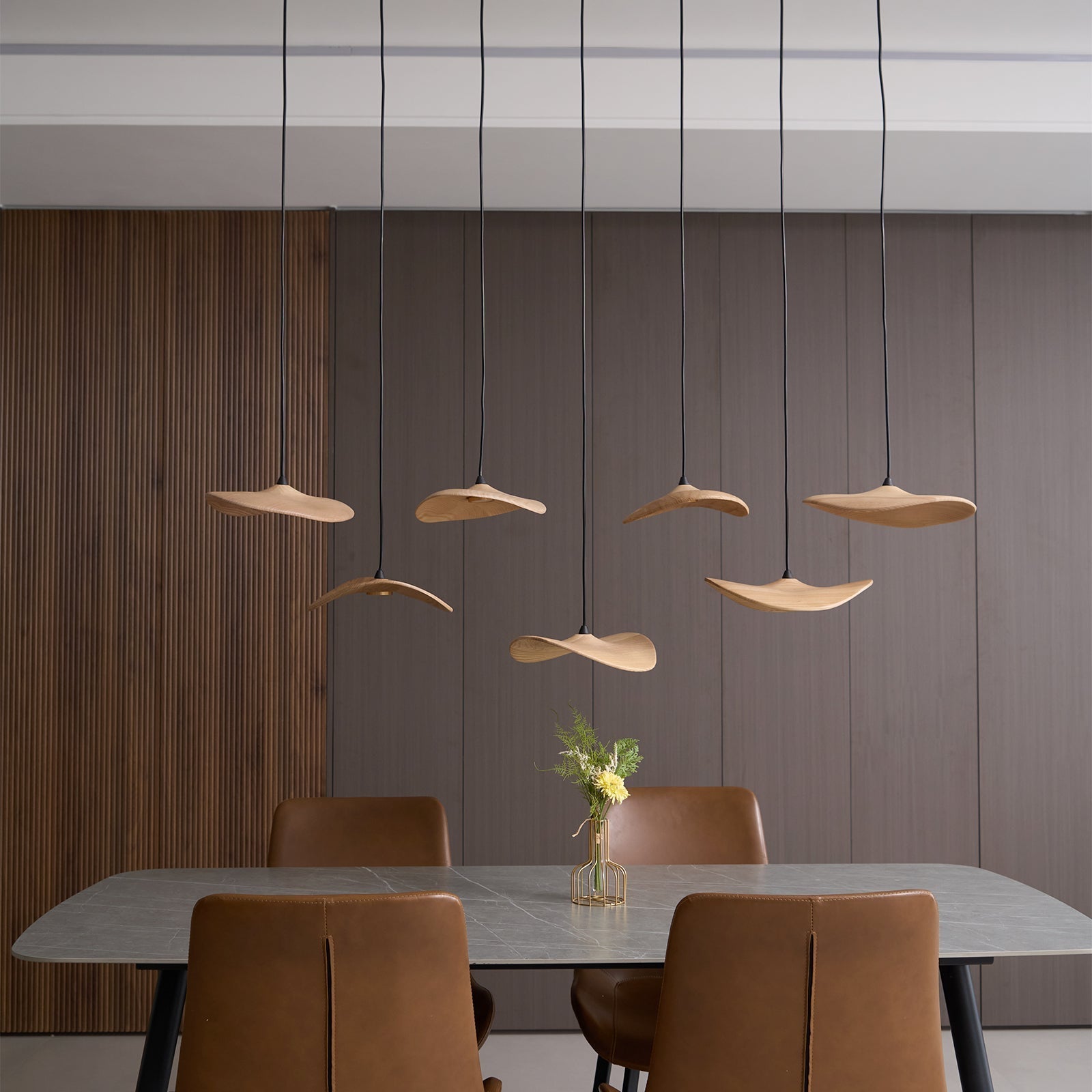 Abbott Modern Minimalist Empty Leaf Wood Chandelier-Neutral Decor