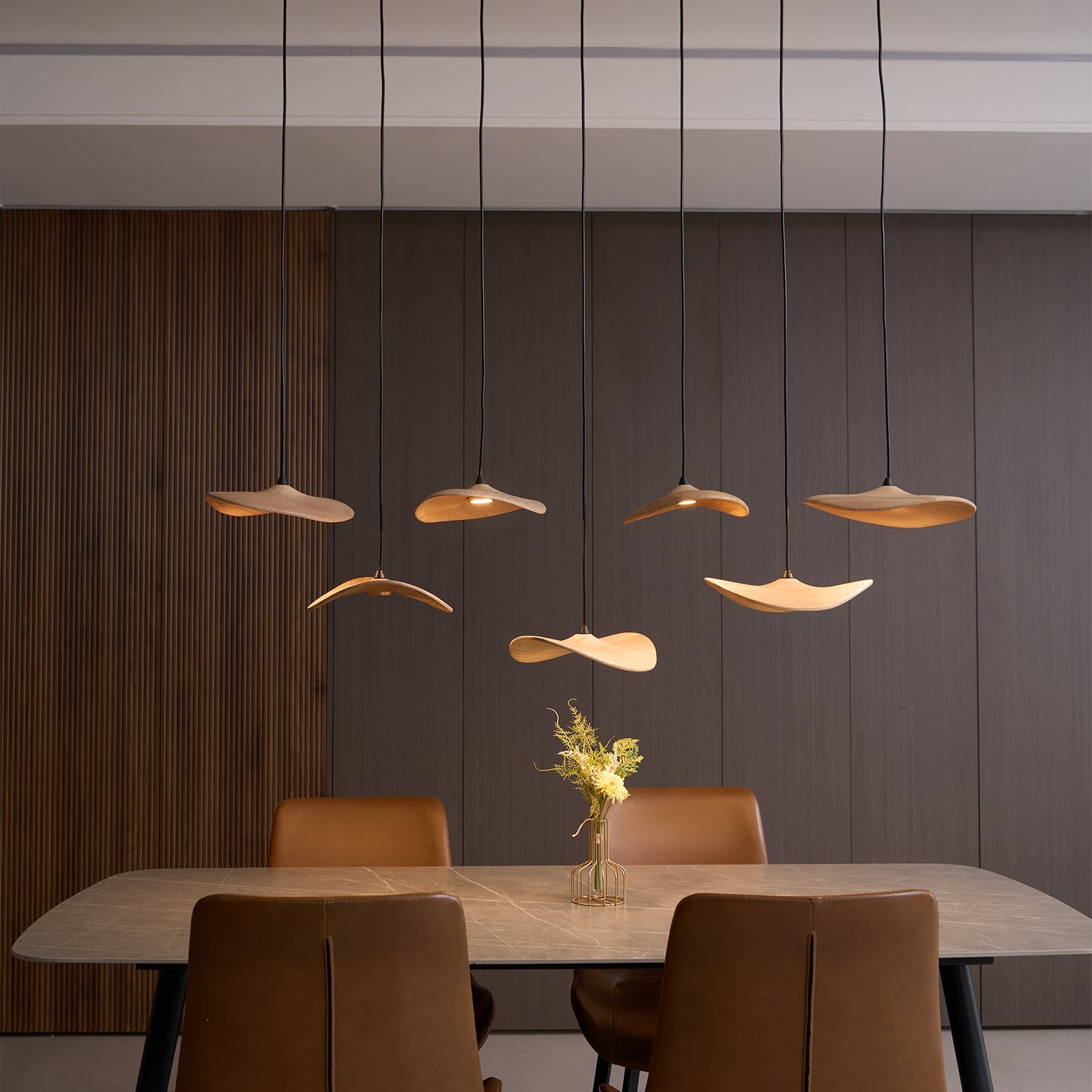 Abbott Modern Minimalist Empty Leaf Wood Chandelier-Neutral Decor