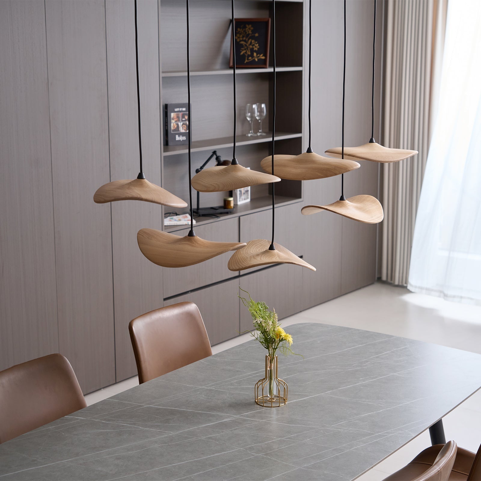 Abbott Modern Minimalist Empty Leaf Wood Chandelier-Neutral Decor