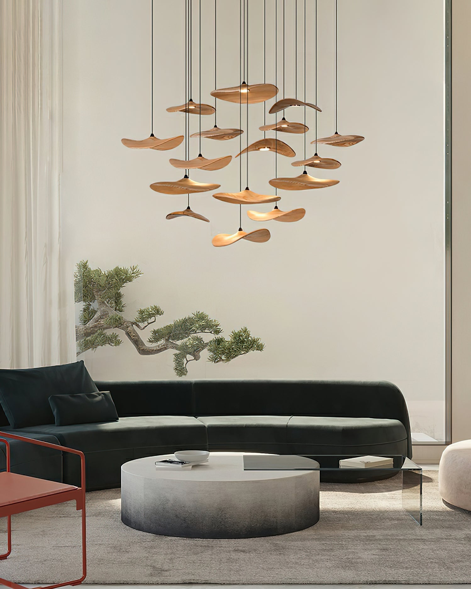 Abbott Modern Minimalist Empty Leaf Wood Chandelier-Neutral Decor