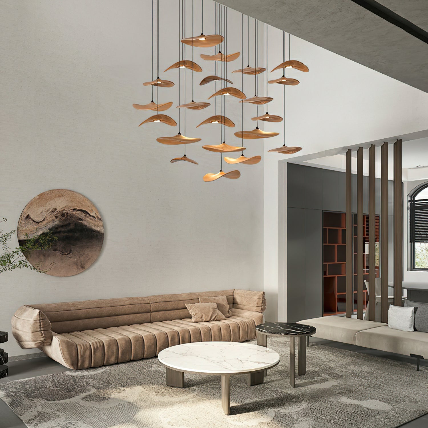 Abbott Modern Minimalist Empty Leaf Wood Chandelier-Neutral Decor
