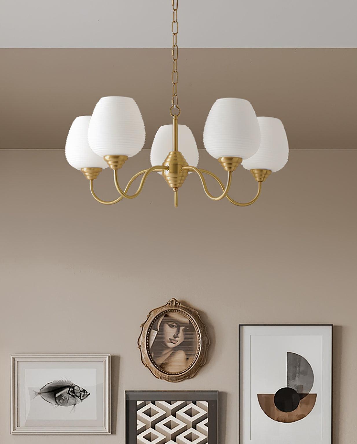 Lustra Chandelier Antique Brass White Glass-Neutral Decor