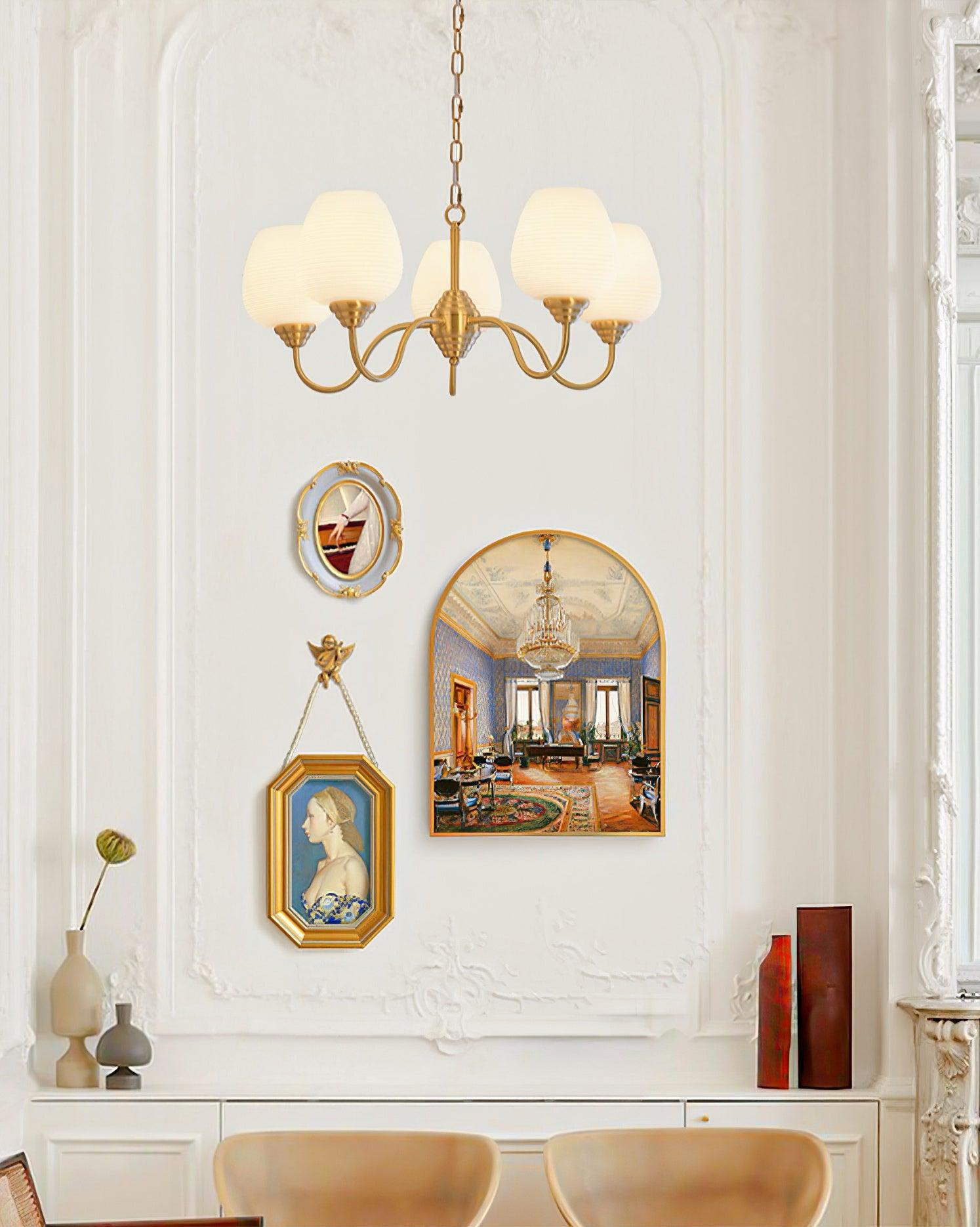 Lustra Chandelier Antique Brass White Glass-Neutral Decor