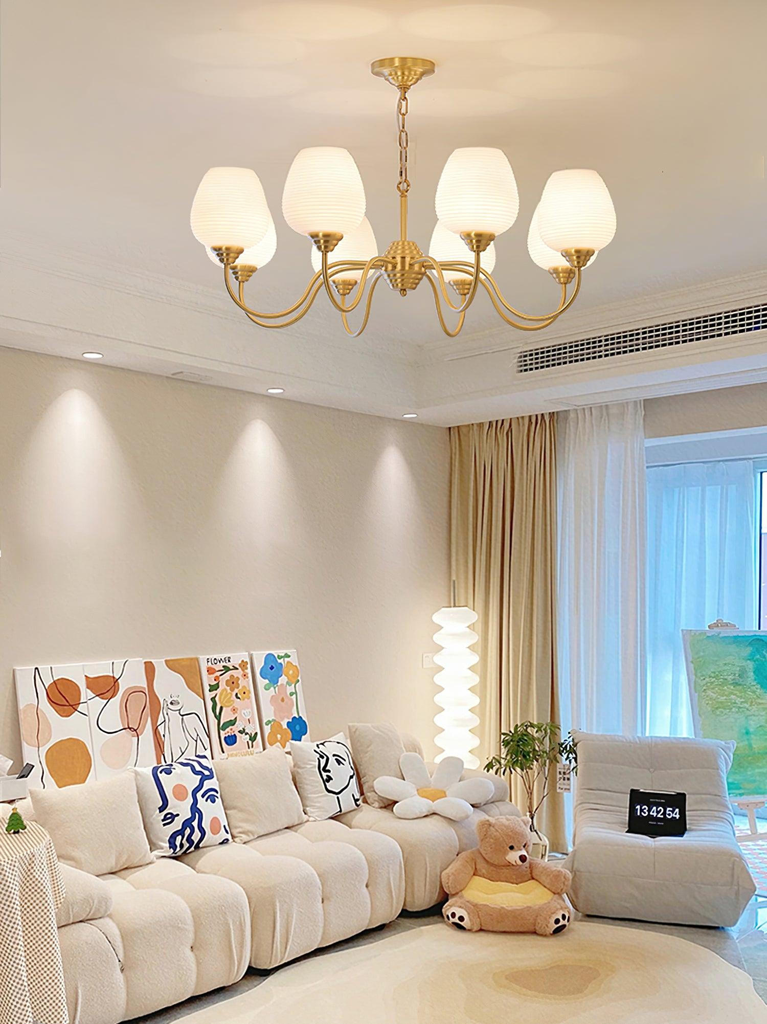 Lustra Chandelier Antique Brass White Glass-Neutral Decor