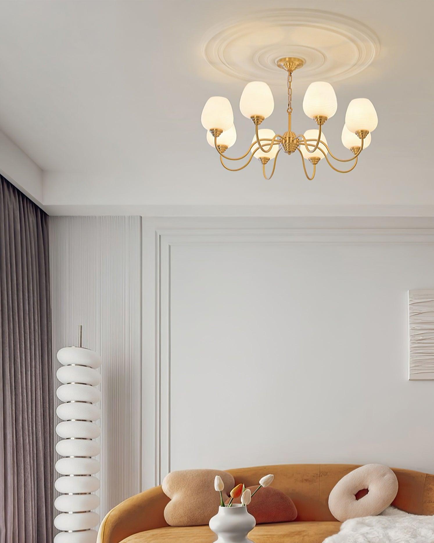 Lustra Chandelier Antique Brass White Glass-Neutral Decor