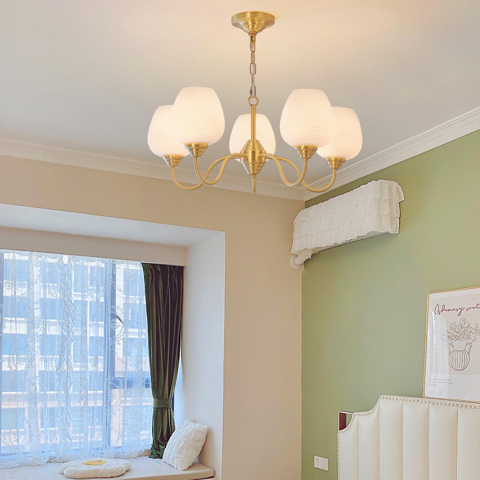 Lustra Chandelier Antique Brass White Glass-Neutral Decor