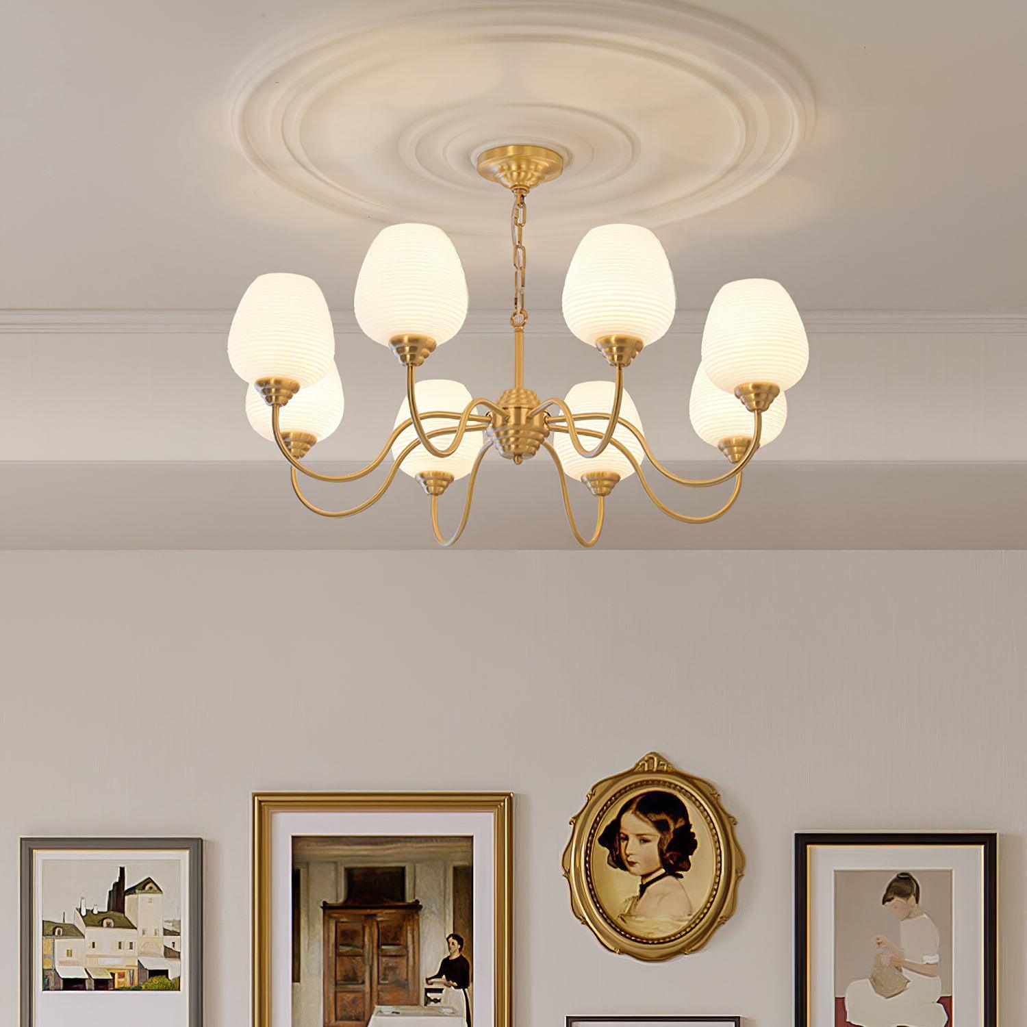 Lustra Chandelier Antique Brass White Glass-Neutral Decor