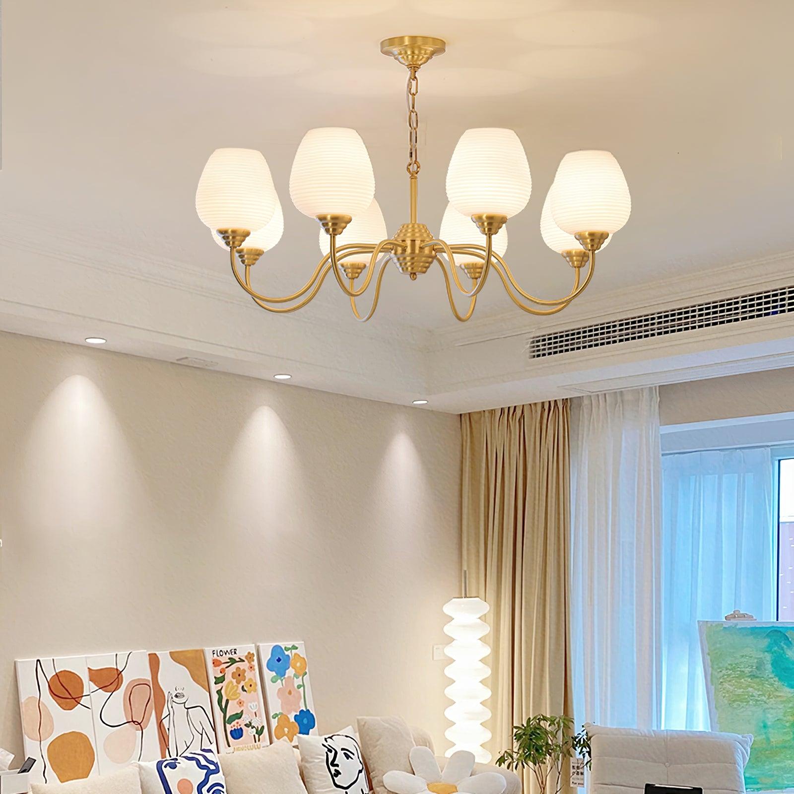 Lustra Chandelier Antique Brass White Glass-Neutral Decor
