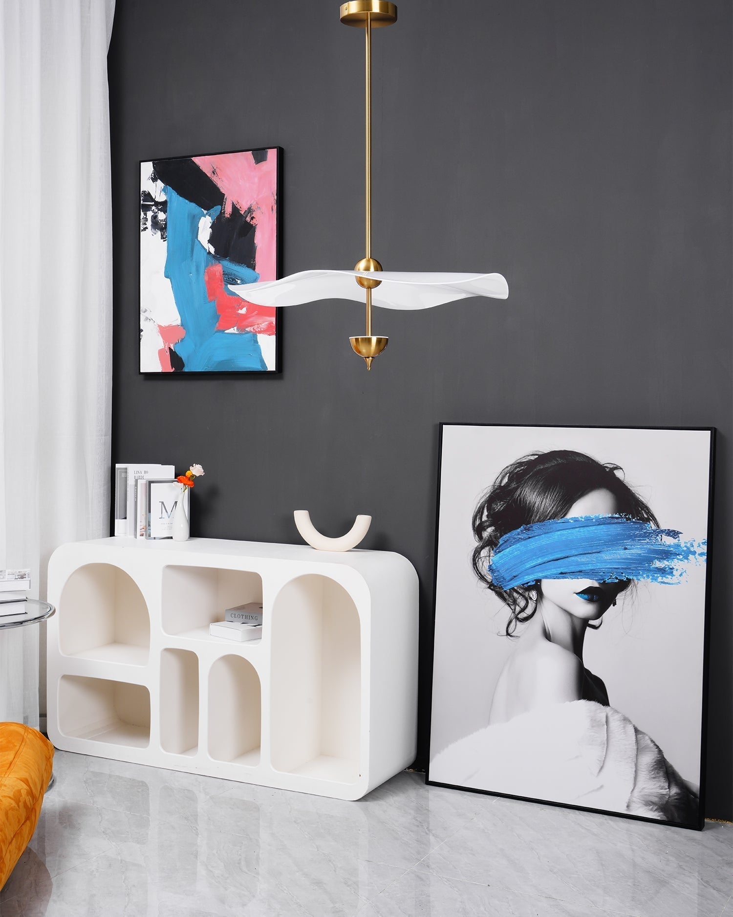 Lustra Pendant Light Double Biscuit for Living Room-Neutral Decor