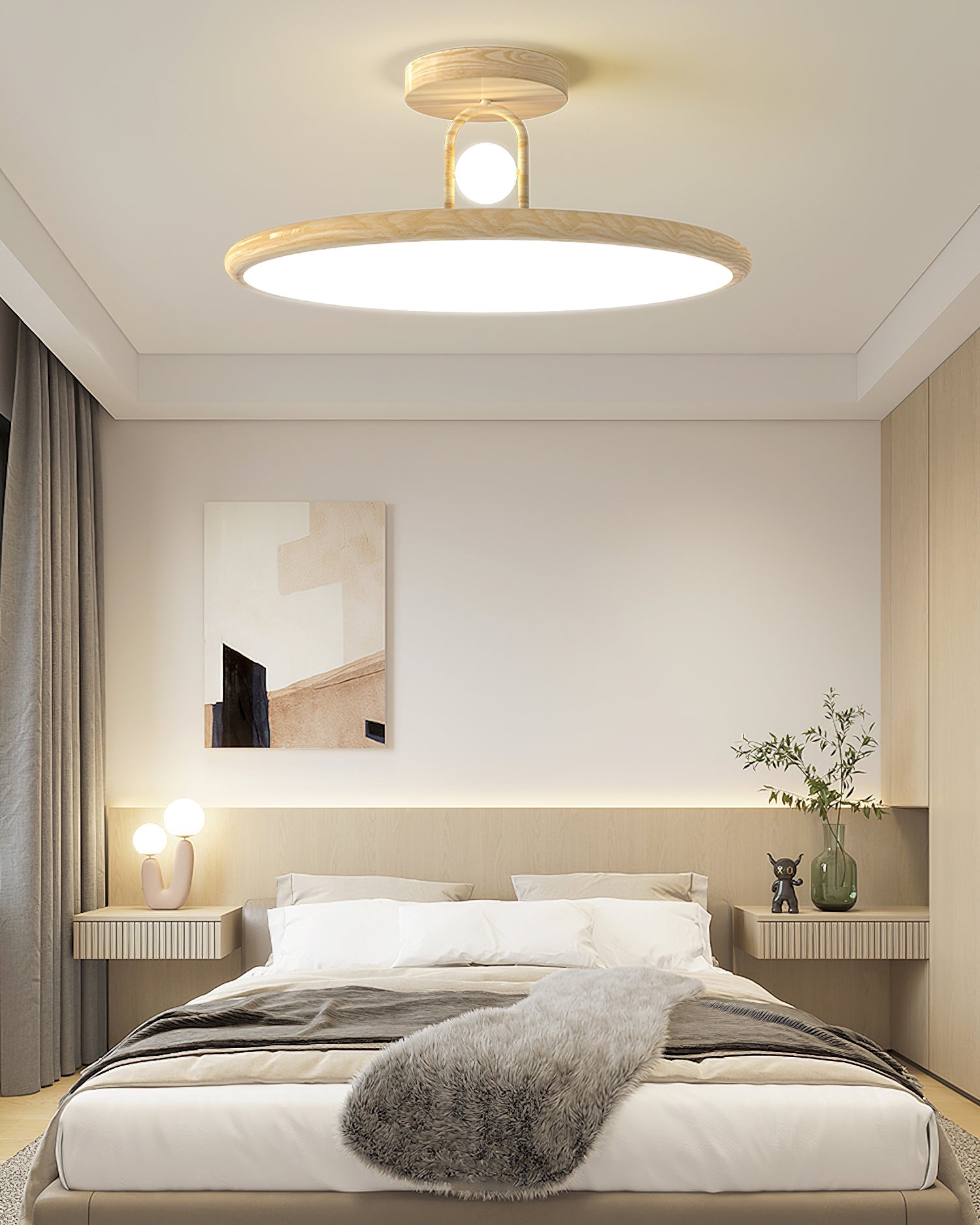 The walnut color lamp viewed from below, showing the integrated LED light source.