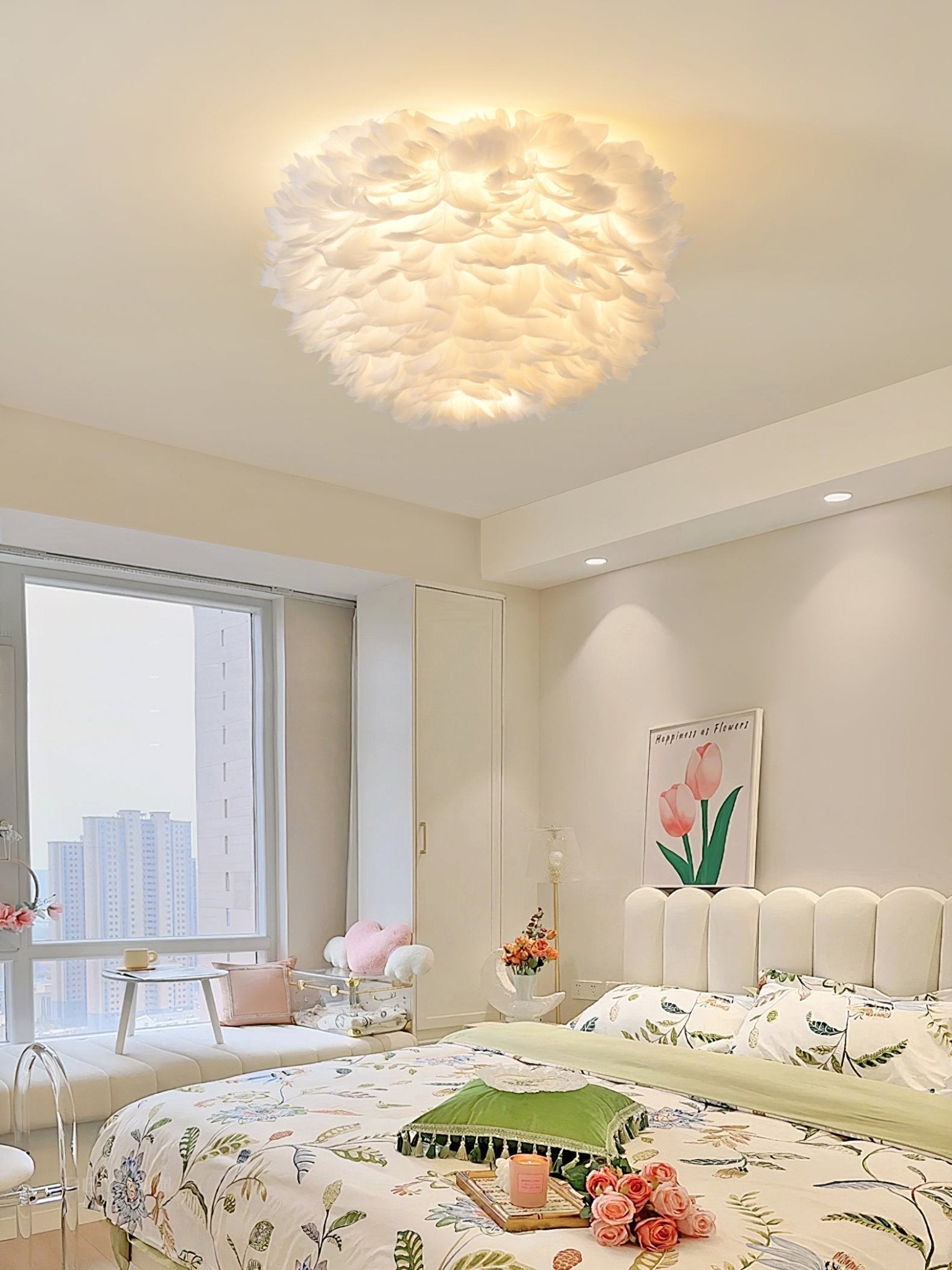 Zalore Premium Nordic Art Feathered Ceiling Lamp-Neutral Decor