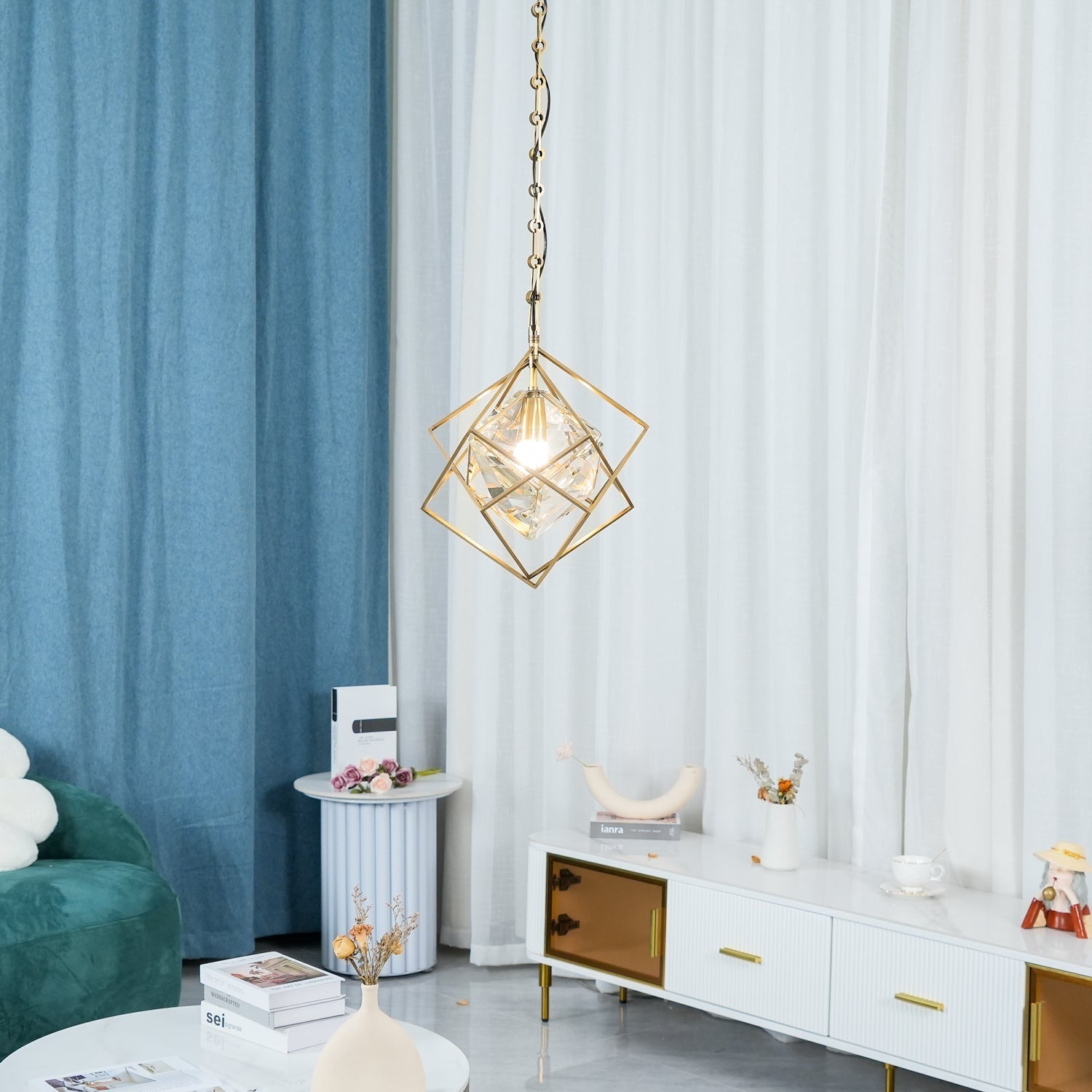 Zovin Brass & Crystal Glam Pendant Light-Neutral Decor