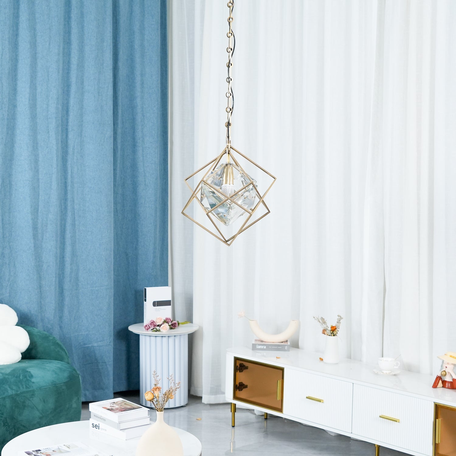 Zovin Brass & Crystal Glam Pendant Light-Neutral Decor